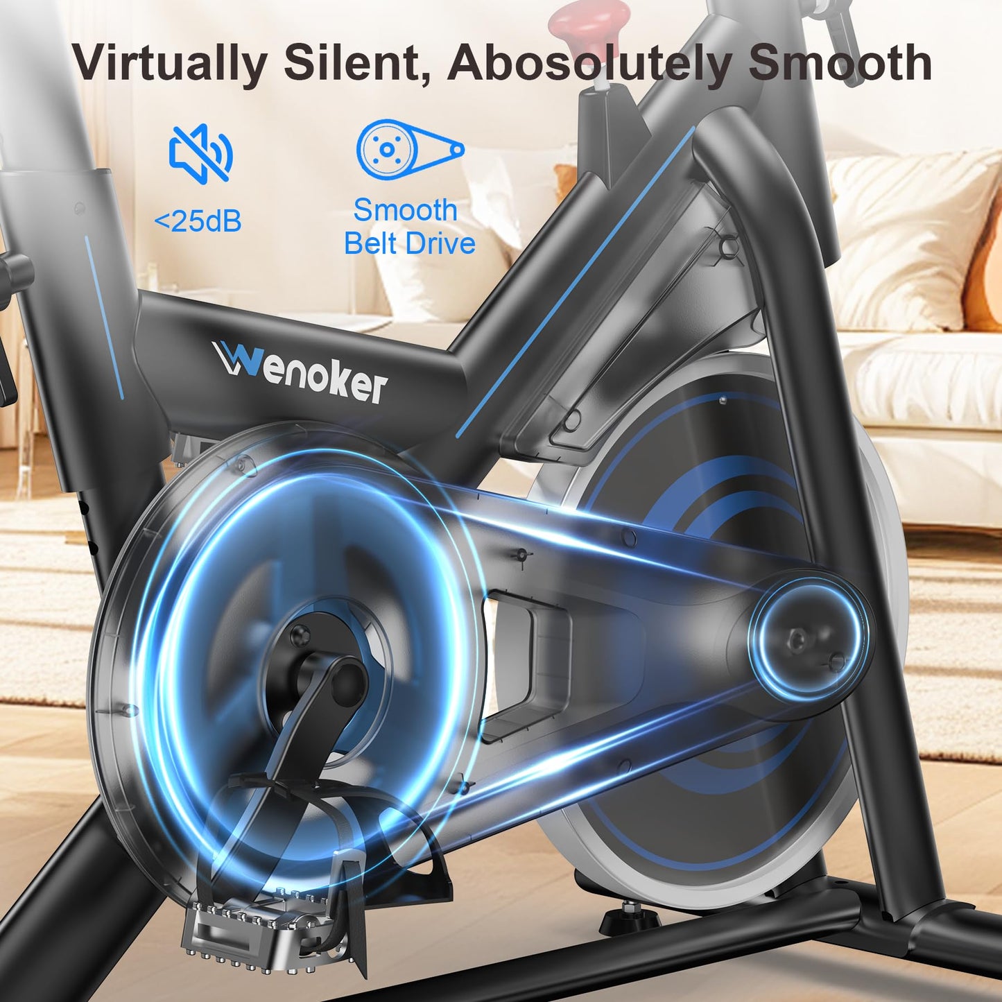 Magnetic Exercise Bike for Home – Adjustable Silent Spin Bike with 350lb Capacity, APP Connectivity, LCD Monitor & Device Holder – Indoor Cycling Bike for Cardio & Weight Loss