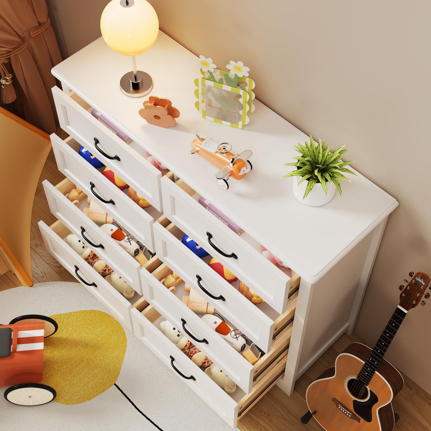 Gizoon 8 Drawer Dresser for Bedroom，Larger Chest of Drawers with Mental Handle for Kids Room, White Dresser with 8 Storage Drawers for Living Room, Entryway and Hallway, White