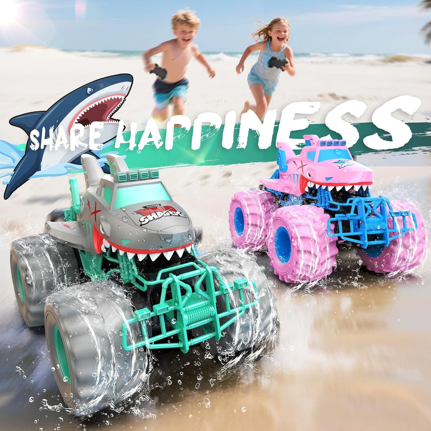 Salazaza Waterproof Shark Remote Control Car, 1:16 Amphibious RC Cars 4WD All Terrain Off Road Monster Trucks Toys, RC Truck Toys for Kids 3-5 6-8 8-12 Year Old Boy Birthday Gift, Gray