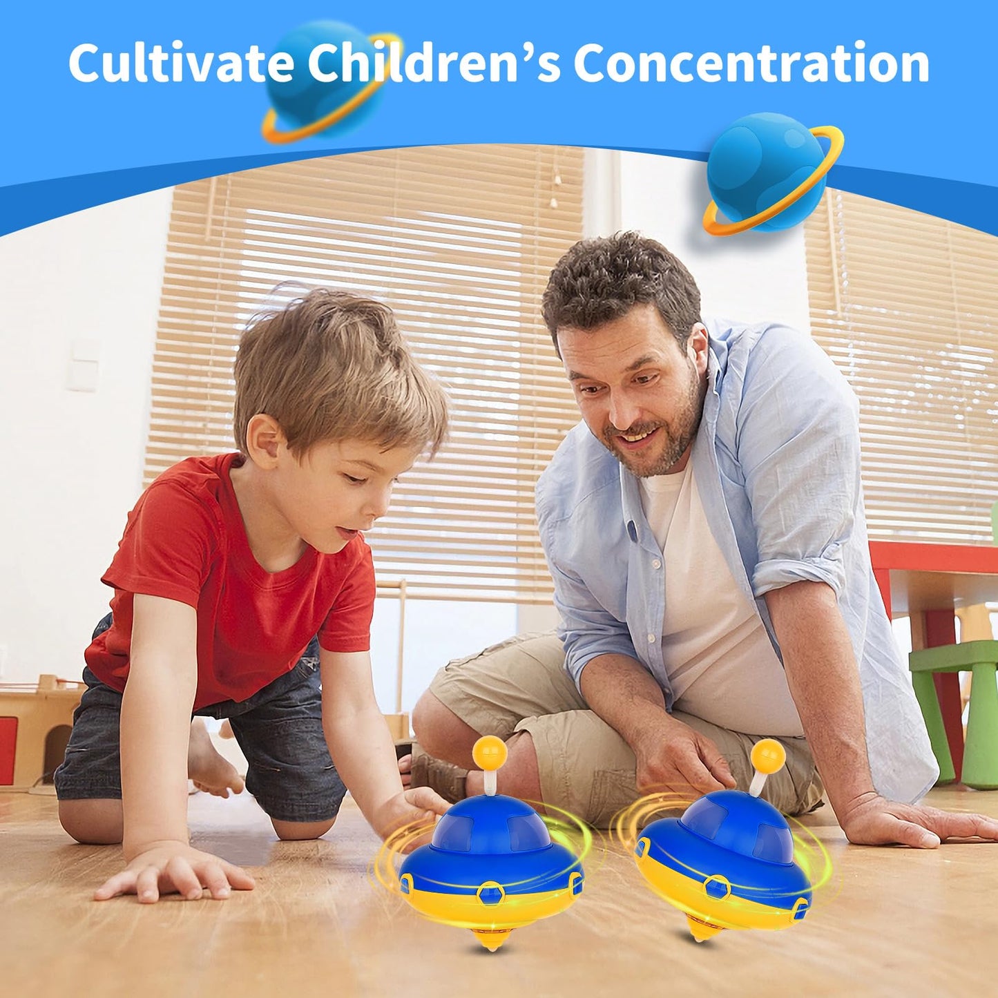 2Pack Light-Up Spinning Top for Kids - Flashing UFO Rotating Educational Toys,Sensory Toys for Toddlers 3-4. Birthday Party Favors for Kids Ages 3+