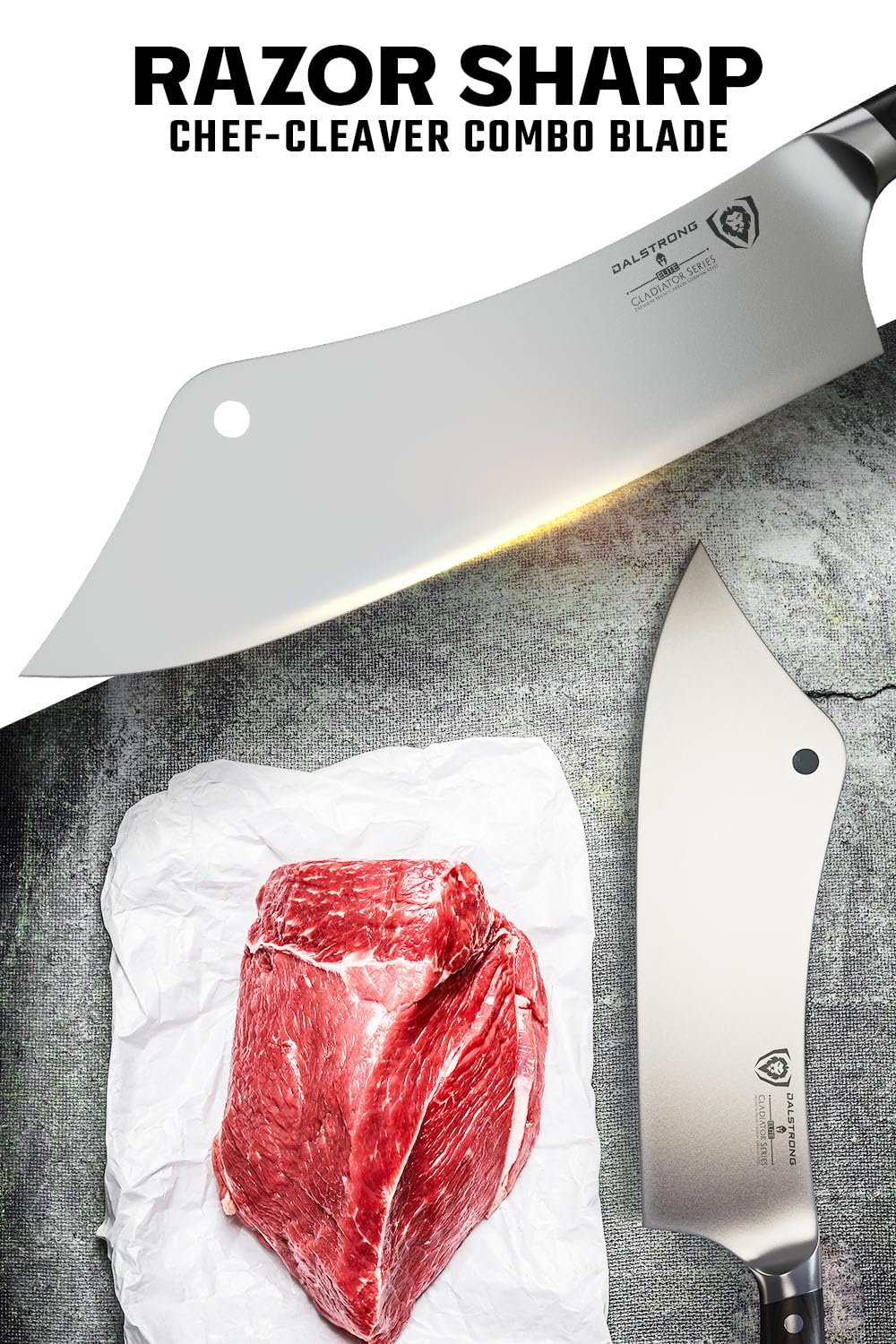 Dalstrong Chef & Cleaver Hybrid Knife - 12 inch Extra-Large - The Crixus - Gladiator Series Elite - HC German Steel - G10 Handle - Heavy Duty - w/Sheath - NSF Certified