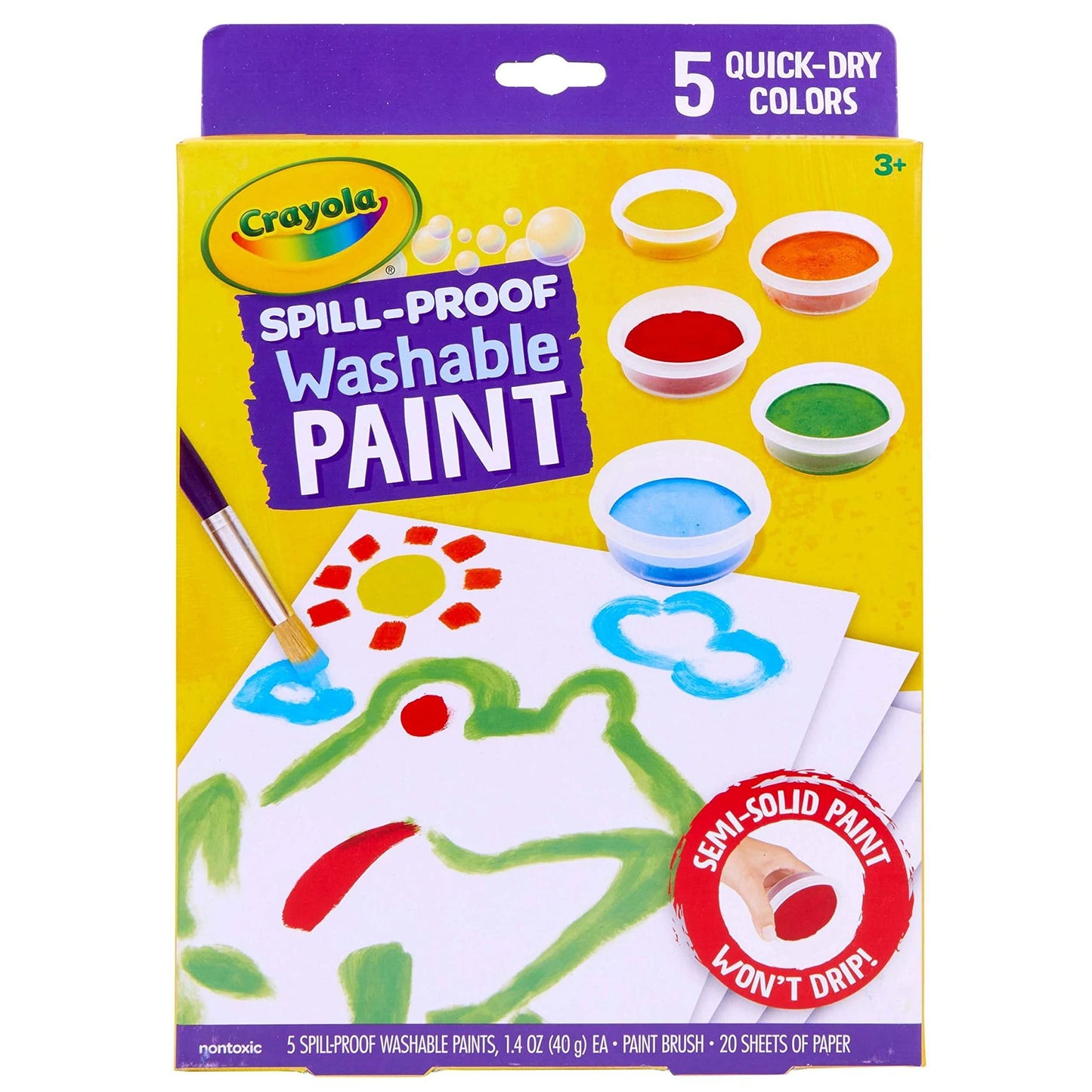 Crayola Spill Proof Paint Set - Washable Paint for Kids, Includes Paint Brush & Paper, No Drip, Less Mess Arts & Crafts, Toddler Gift, Ages 3+