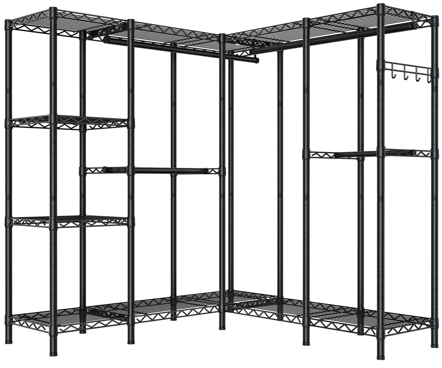 Golpart Heavy Duty Garment Rack Clothes Rack,Large Metal Closet Organizer System Storage Wardrobe,Freestanding Clothing Rack with Adjustable Wire Shelves& Hang Rods,MaxLoad 1100lbs