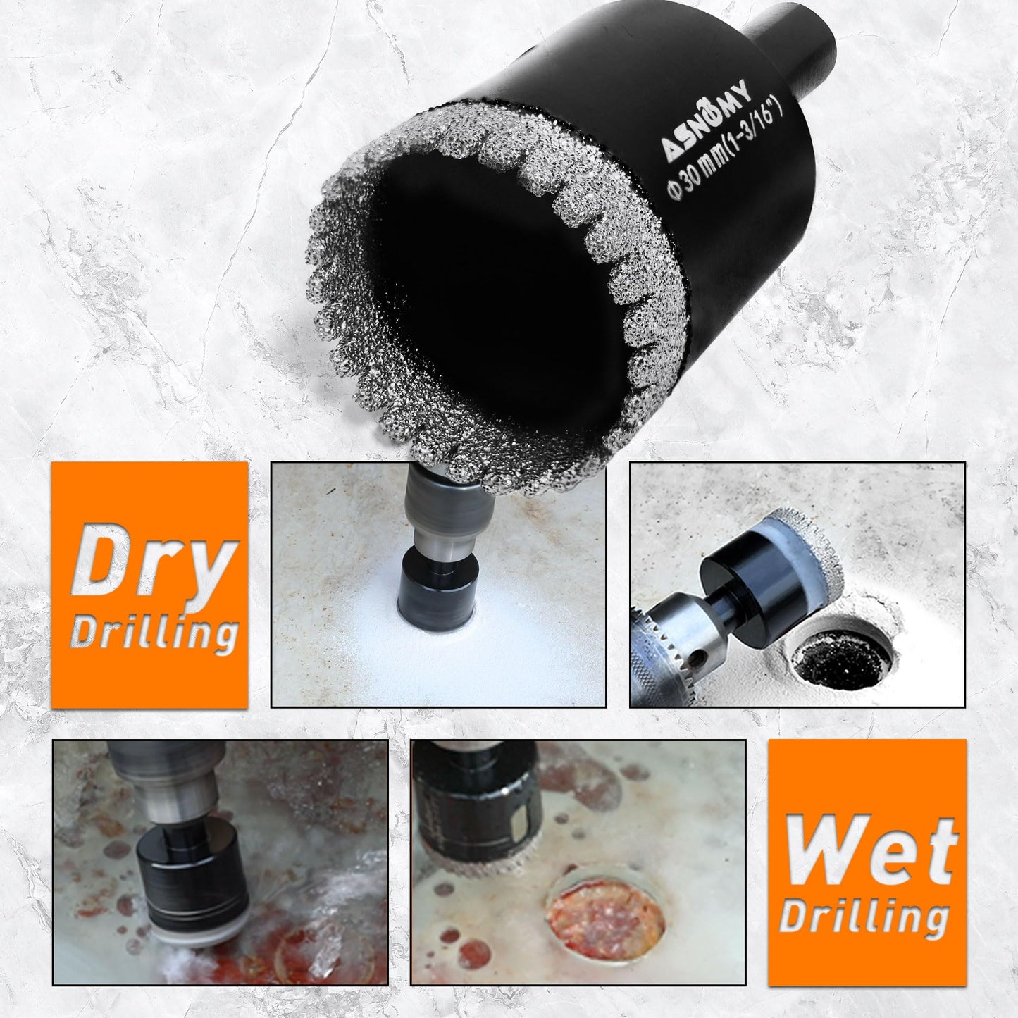 ASNOMY 10PCS Diamond Hole Saw Set, 1/4"-2" Inch Serrated Brazing Tile Hole Saw Diamond Core Drill Bits Set with EVA Mold Hole Saw Guide Jig for Porcelain Tile Glass Ceramic Stone Granite Marble