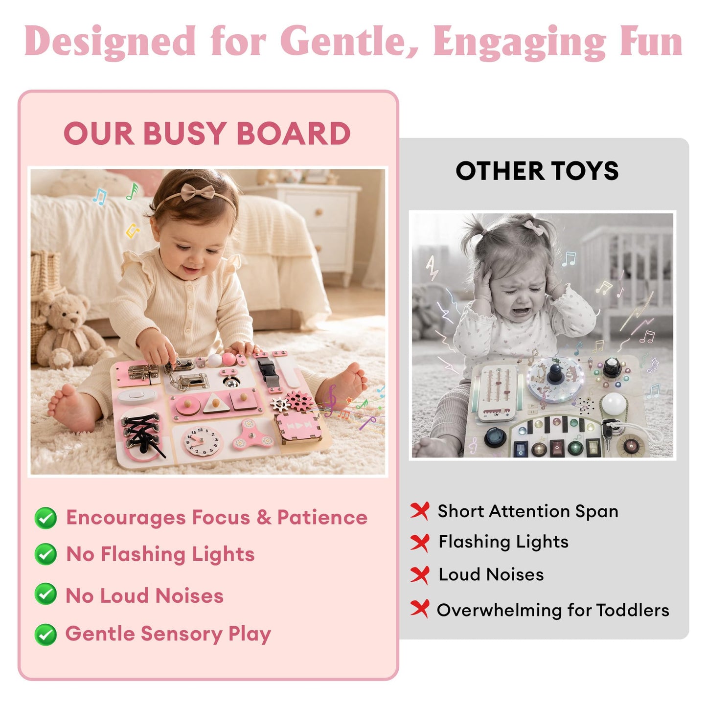 Montessori Busy Board for Baby & Toddlers 1-3 - Wooden Sensory Activity Board with 13 Activities, Real Metal Locks & Latches - Fine Motor Skills Educational Toy for 1 2 3 Year Old - Travel Friendly