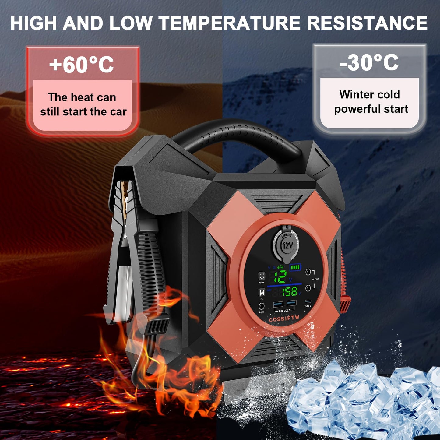 COSSIFTW 30000A Professional Emergency Starter - Suitable for Heavy-Duty Lithium Batteries in semi-Trailer Trucks, Diesel Engines up to 30 liters, Commercial Grade. (30000A)
