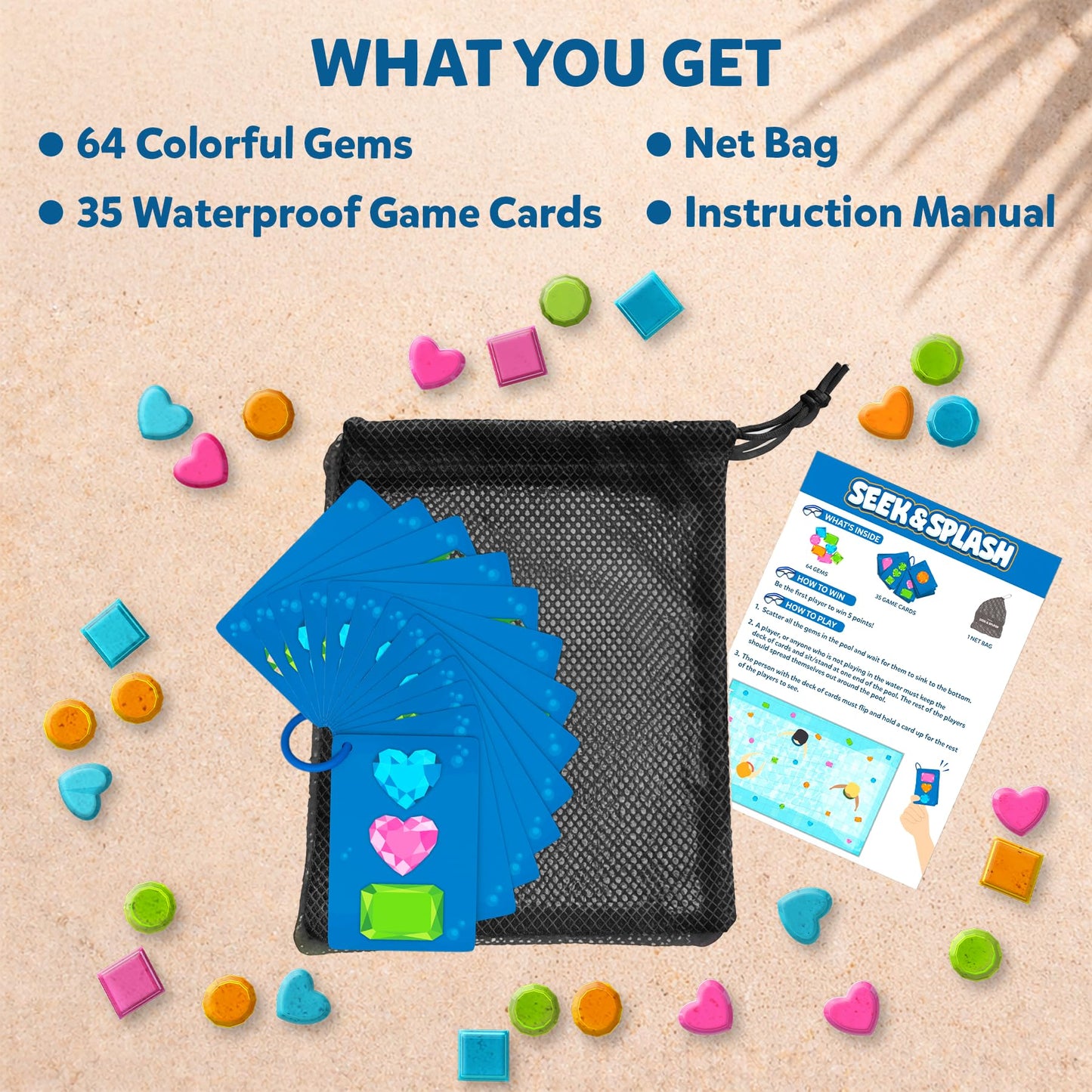 Skillmatics Pool Toys - Seek & Splash, Search & Find Water Game, Swimming Pool Dive Toy for Kids, Summer Fun & Gifts for Boys & Girls Ages 6, 7, 8, 9, 10, 11 & Up, Includes 64 Colorful Gems