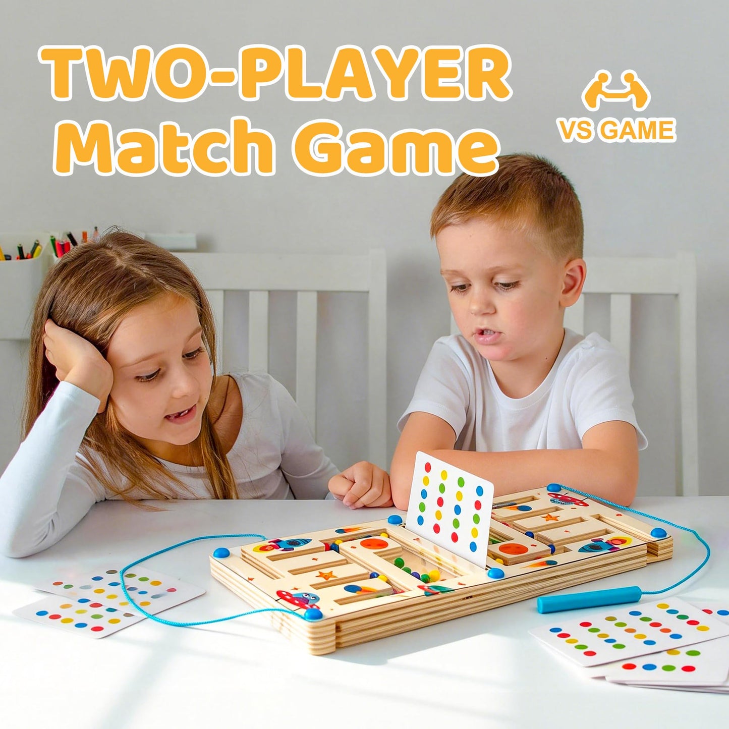 Kids Montessori Magnetic Wooden Toys - Bead Sorting & Stringing Activity for Kids Ages 3-7, Preschool Educational Logic Game, 2-Player Brain Teaser, Travel-Friendly Toddler Toy, Gift for Boys & Girls