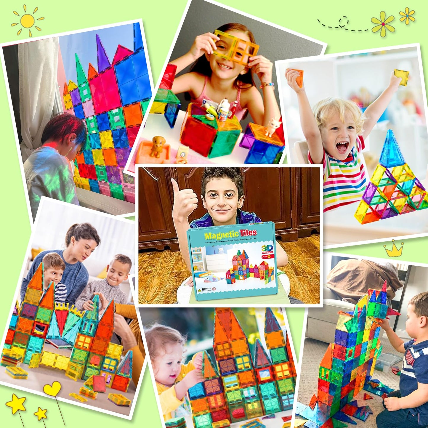 NVHH 100PCS Magnetic Tiles Blocks for Kids Ages 3-5 4-8,STEM Learning Educational Preschool Magnet Building Toys for Toddlers,Christmas Birthday Gifts Toys for 3 4 5 6 7 8+ Year Old Boys Girls