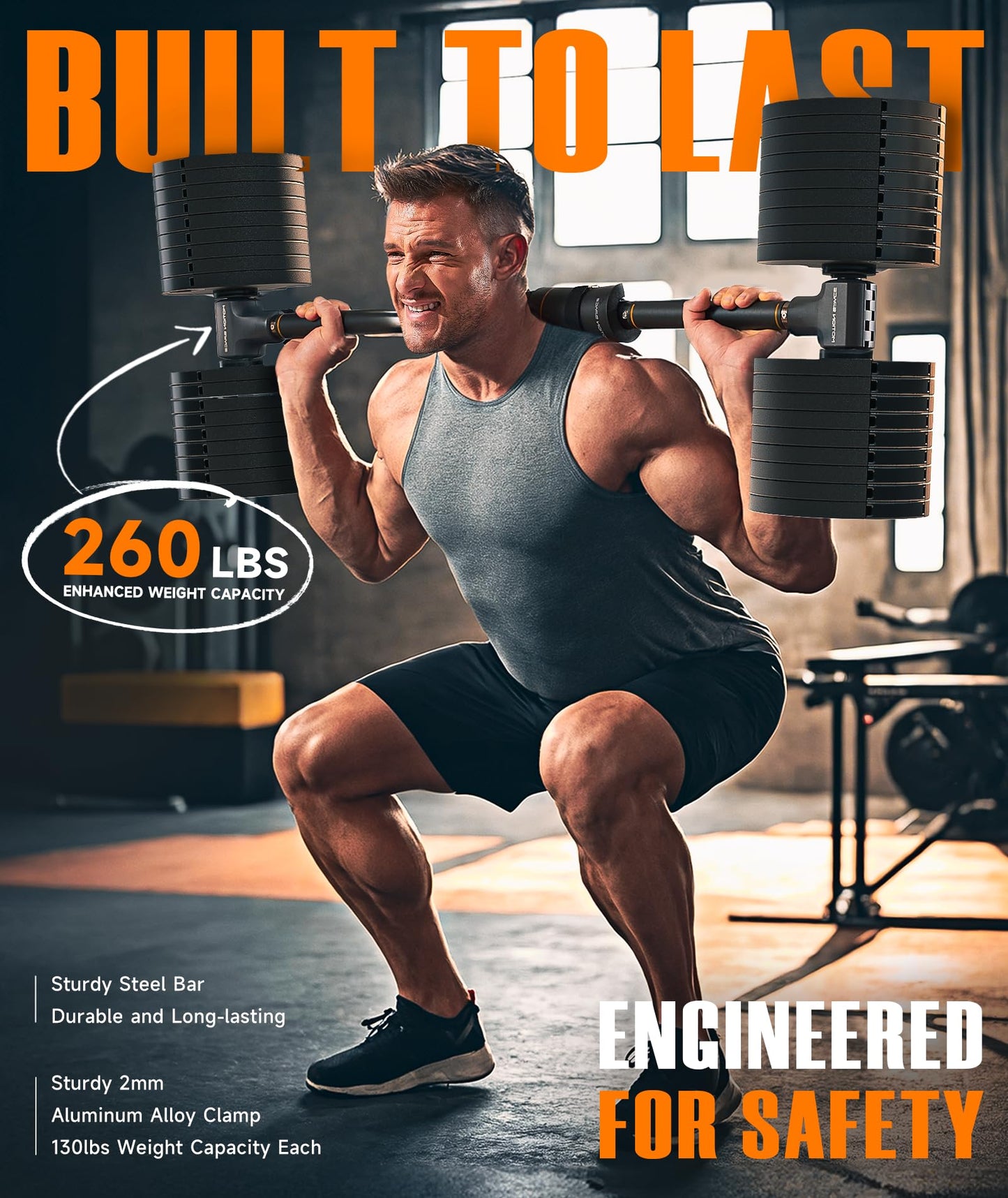 Flexible Dumbbell Converter - 260 LBS Weight Capacity Adjustable Alloy Steel Bar丨Convert Dumbbells to Barbell, Enhanced Compatibility for Wide Range of Dumbbells for Home Weight Lifting (Barbell Set)
