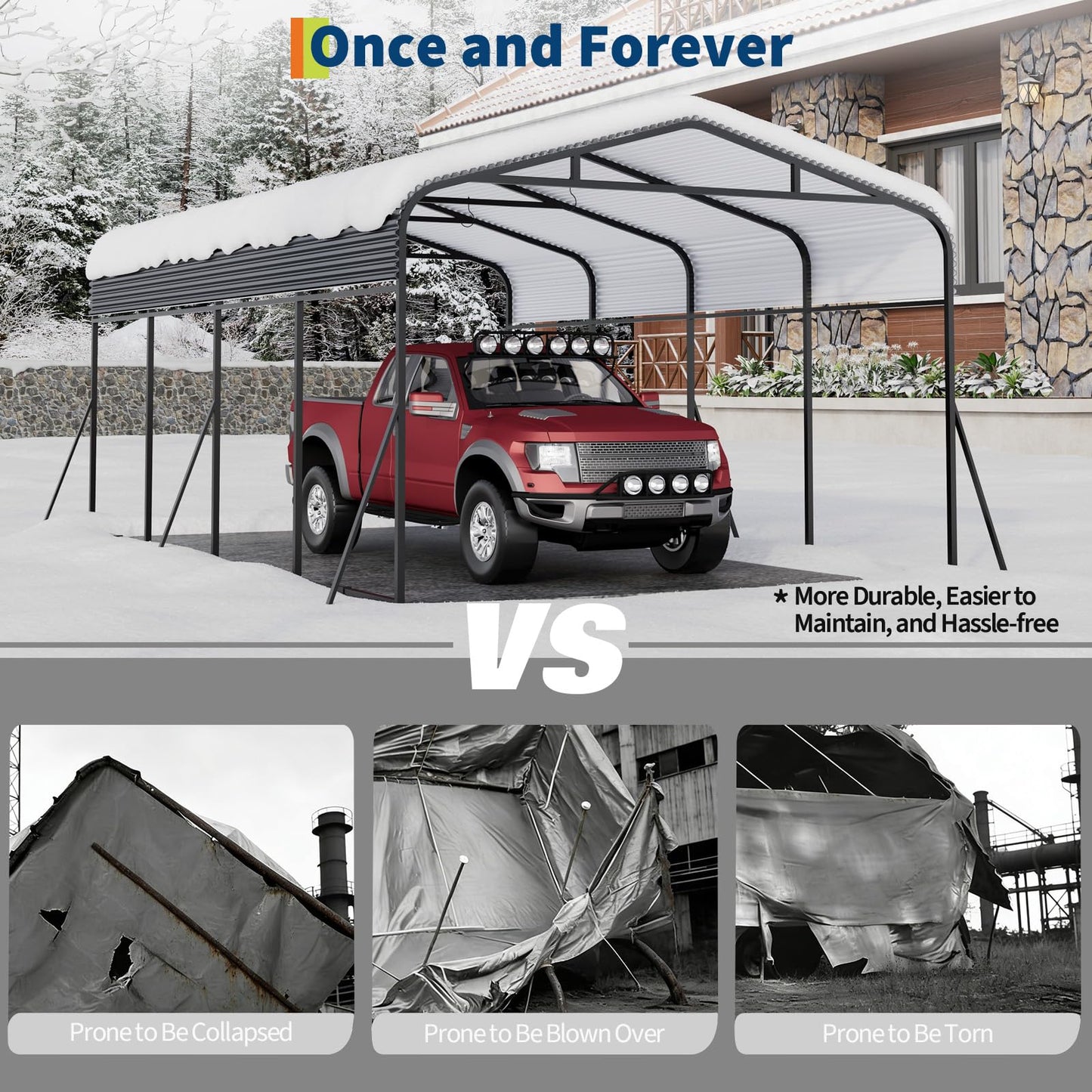 GAOMON Metal Carport, Carport with Reinforced Base and Galvanized Steel Roof, Heavy Duty Garage Car Shelter Shade, Outdoor Car Port Canopy for SUV, Truck, Boats, 12x20 FT
