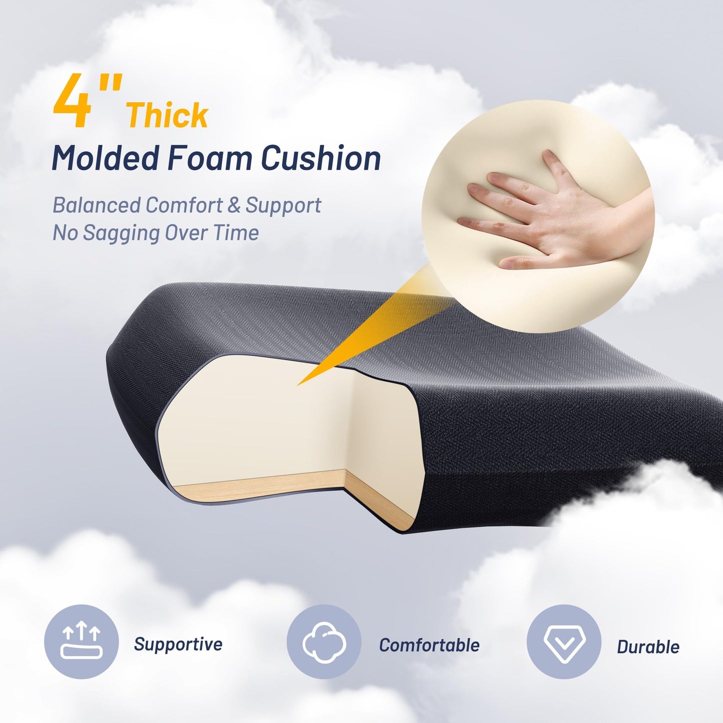QLTPLUS Office Desk Chair for Long Hours & Lower Back Pain Relief – 4“ Thick Molded Foam Cushion, Enhanced Lumbar Support, Padded Flip-up Armrests, New Year Workspace Upgrade, Black