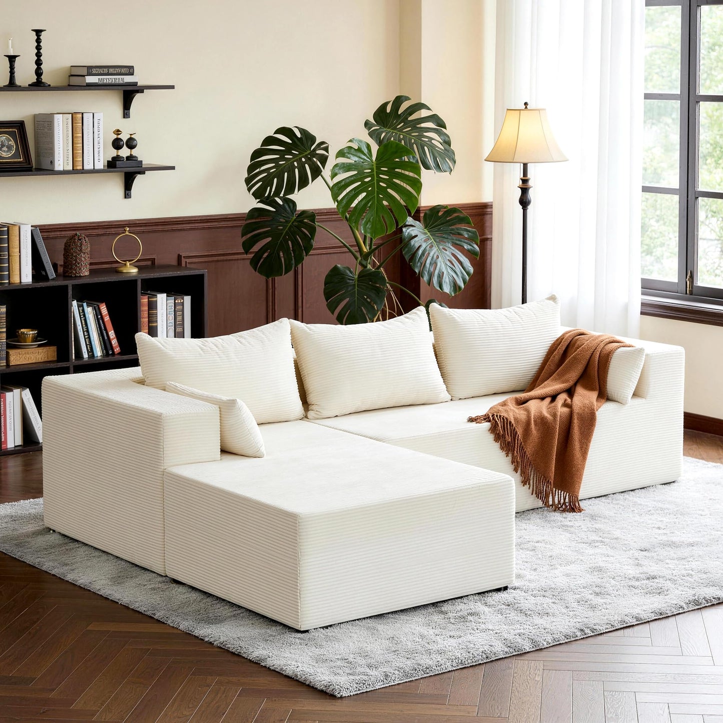 106" Cloud Sectional Boneless Couches for Living Room, Modular L Shaped Couch with Deep Seat Oversized Left Facing Chaise, Memory Foam Compressed Spineless 3 Seater Sofa for Bedroom Apartment, Beige