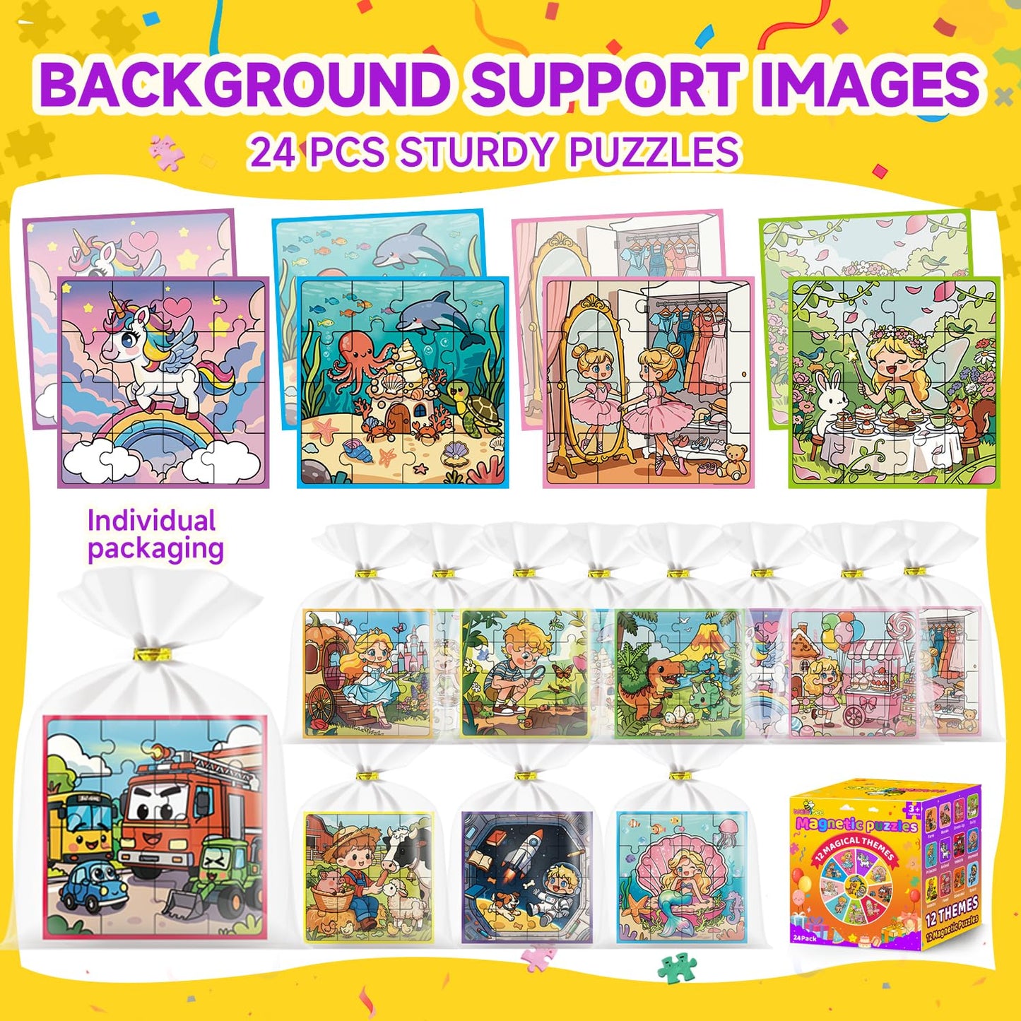 WAWIBEE 24 Pack Easter Party Favors for Kids, Magnetic Puzzle Books Bulk for Toddlers 3-5 & Kids 4-8, Goodie Bag Stuffers, Classroom Prizes, Birthday Return Valentine’s Day Gifts, Travel