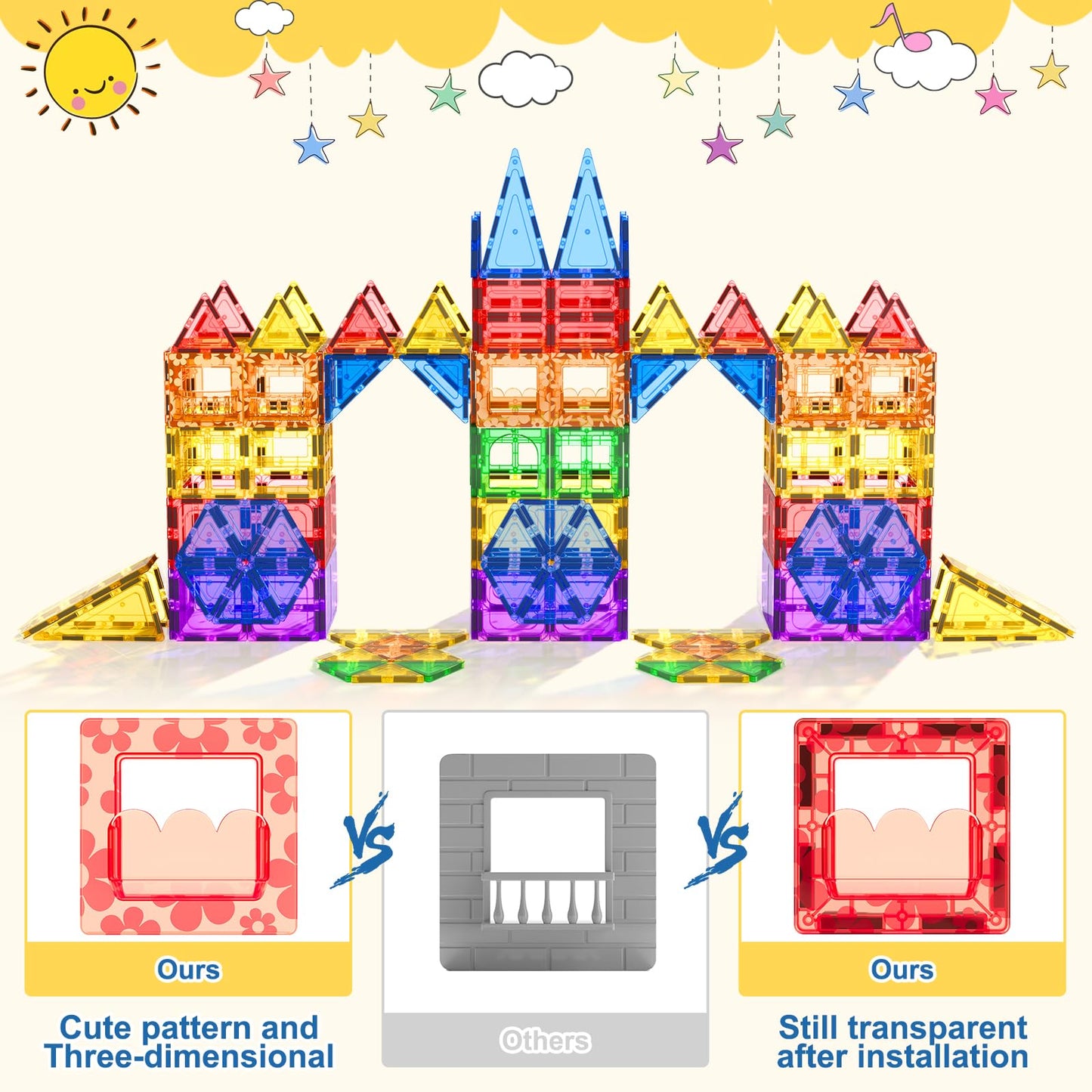 Coodoo 60 PCS Magnetic Building Tiles Kids Toys STEM Magnetic Blocks Sensory Toys Kids Games Magnet Building Toy for Boys and Girls Aged 3+, Kid Brain Development Preschool Kindergarten Toddler Toy