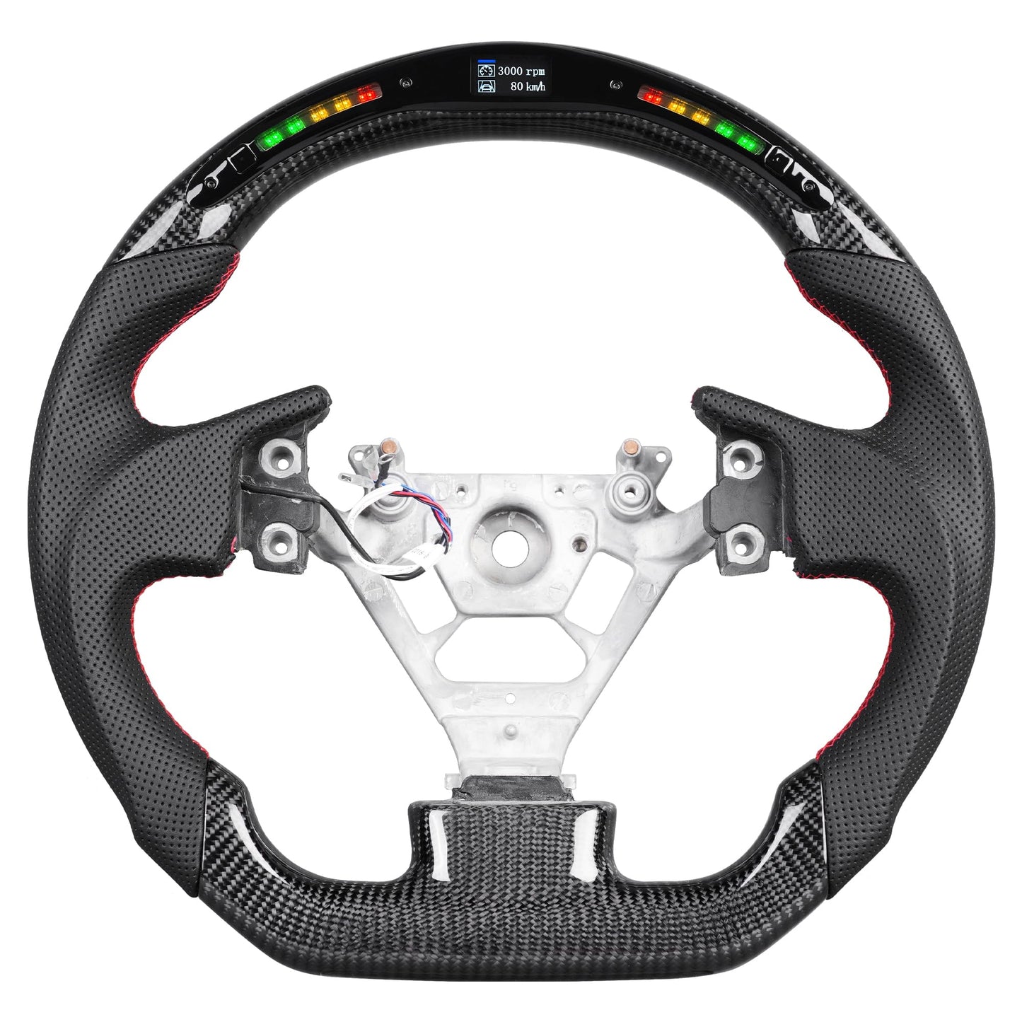 LED Carbon Fiber Steering Wheel for Infiniti 2003-2009 G35 LED Display Indicator D-Shaped Flat Bottom Anti-Slip Perforated Leather for G35 Steering Wheel