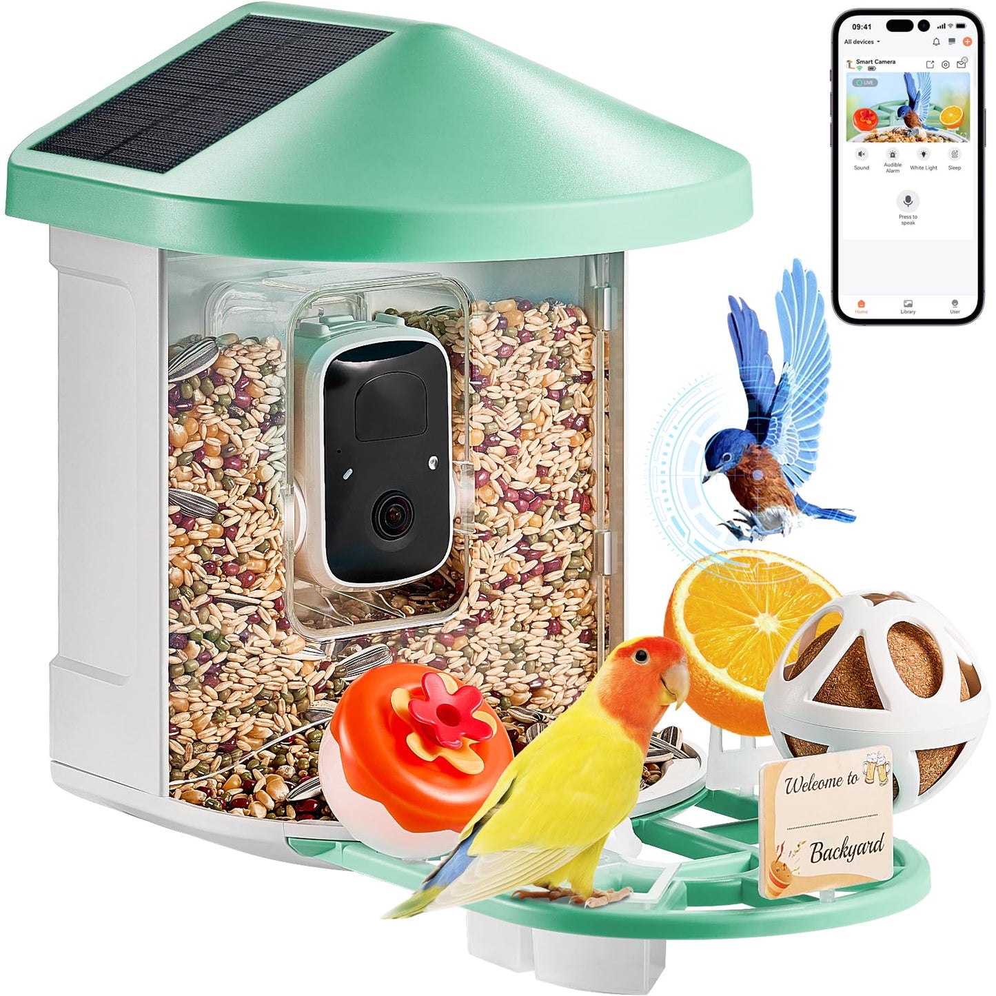 Happybuy Smart Bird Feeder with Camera,2K HD AI Identify 10000+ Bird Species,Solar-Powered Bird Watching Camera with Auto Capture & Instant Notify,Wireless Outdoor Gift for Bird Lover (3 Solar Panels)