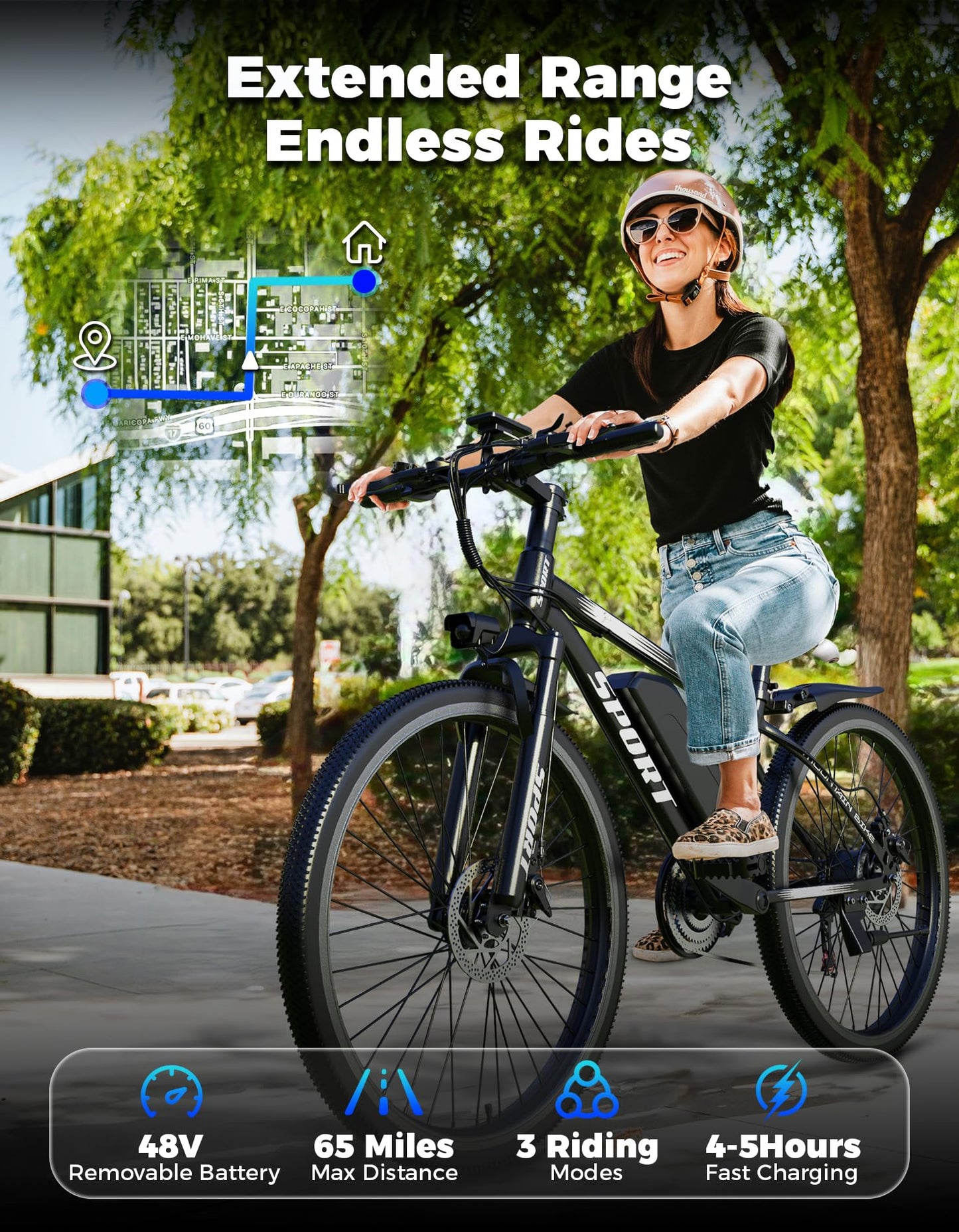 Misodo Electric Bike for Adults, 1500W Peak Mountain Ebike with 28 MPH, 65 Miles Range, 7 Speeds, 48V 10Ah Removable Battery 26" Ebike for Commute