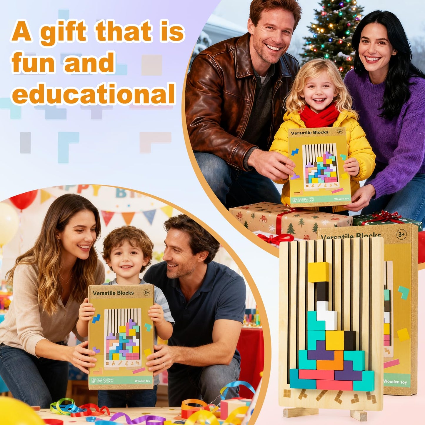 Oppvoci Wooden Montessori Russian Blocks Puzzle – 3D Stacking Toy for 3-6 Year Olds Toddlers Educational Gift & Brain Teaser for Critical Thinking Montessori Brain Blocks for Boys & Girls (Classic)
