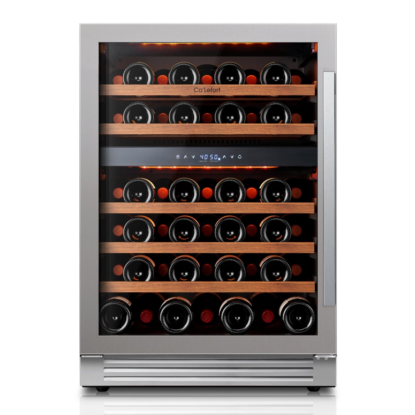 Ca'Lefort 24 Inch Wine Fridge Refrigerator - 52 Bottles Dual Zone Cooler with Glass Door, Built-in Compressor Fridge with 3 LED for Home Office Bar Left-Hinged Door (5.65 cu.ft)