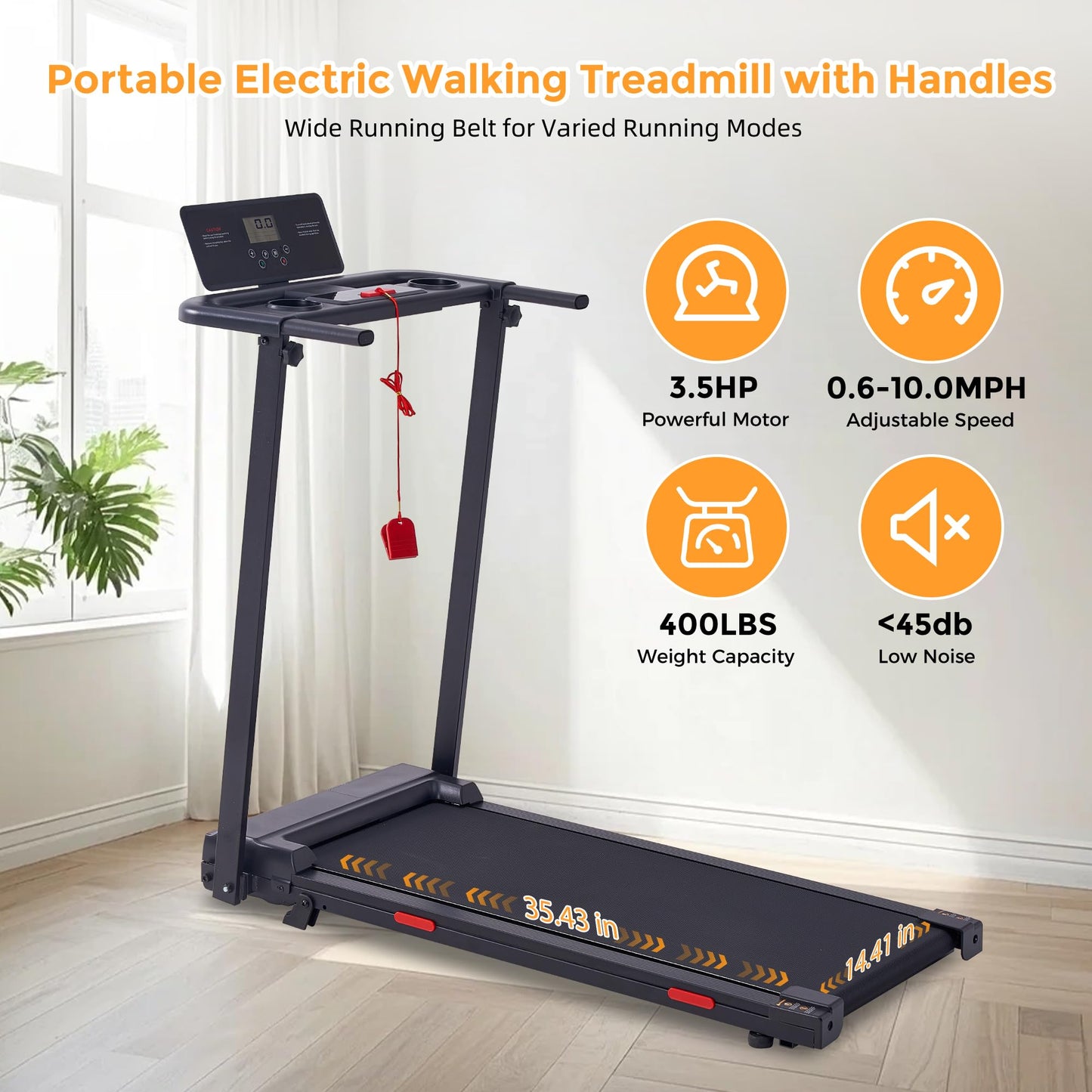 POTUPUS Walking Pad with Handle Bar, 0.6-10MPH Walking Pad Treadmill for Home Small, 3.5HP Portable Small Running Treadmill with Handles, Big Screen, 400LBS