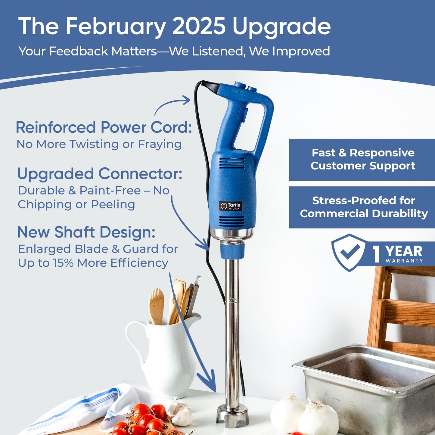 TK Commercial Immersion Blender, 750 Watt/1 HP Variable Speed Motor, 20,000 RPM X-Heavy Duty with Performance Assurance - 18"