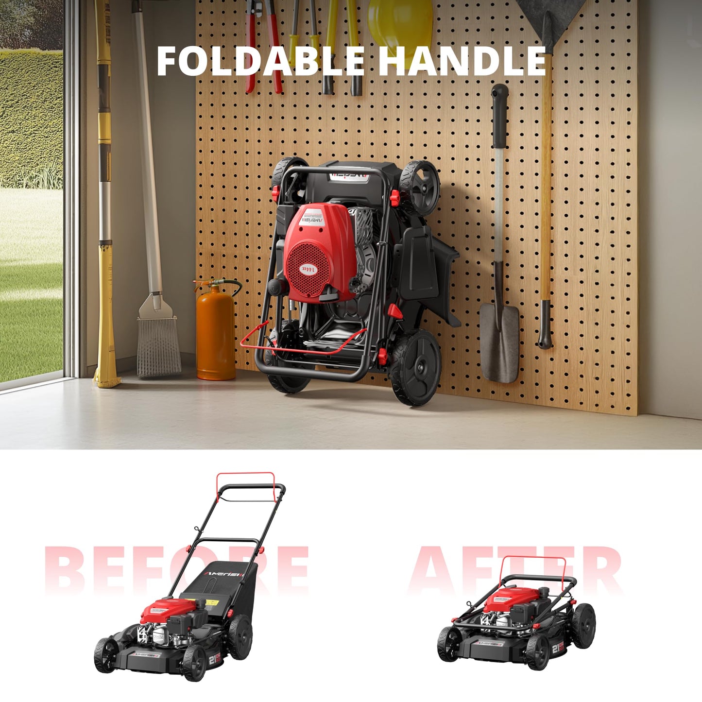 21" Gas Push Lawn Mower, Rugged Steel Deck, 3-in-1 Versatile Mower, 144cc OHV Engine, 6-Level Height Adjustment, Large Grass Collector, Easy Maneuverability for Home & Garden