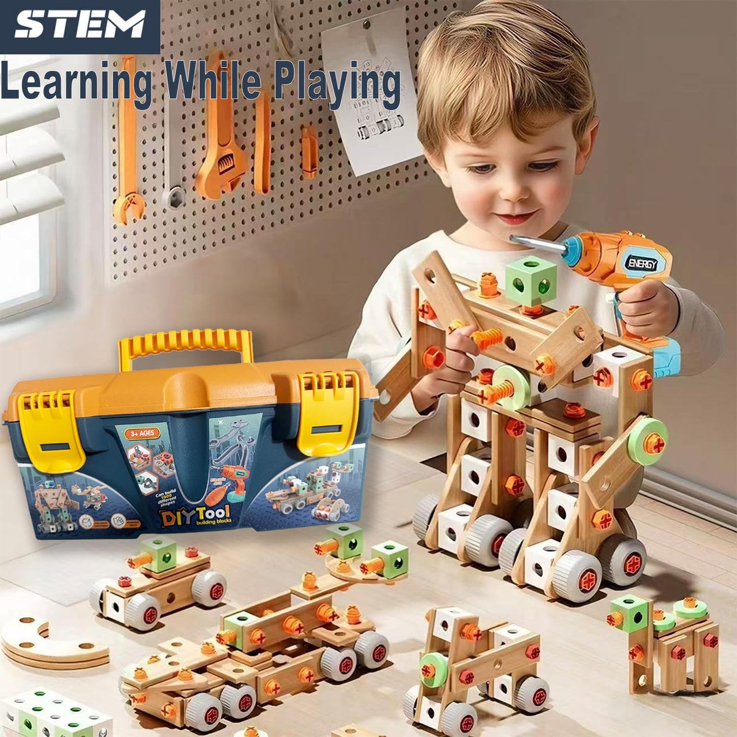 CZOALX 168PCS Kids Tool Set with Toy Drill & Toolbox, STEM Construction Building Toys, Toddler Tool Kit for Kids Boys Girls Ages 3-4-5-6-7-8, Pretend Play Design & Drill Set
