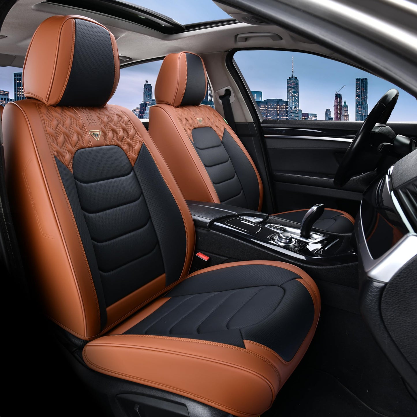 FLORICH Seat Cover for Cars, Front&Rear Seat Covers, Waterproof Automotive Car Seat Covers, Brown Car Seat Cushion Accessories for Most Car Interior Covers Sedan Truck SUV(Brown&Black, Full Set)
