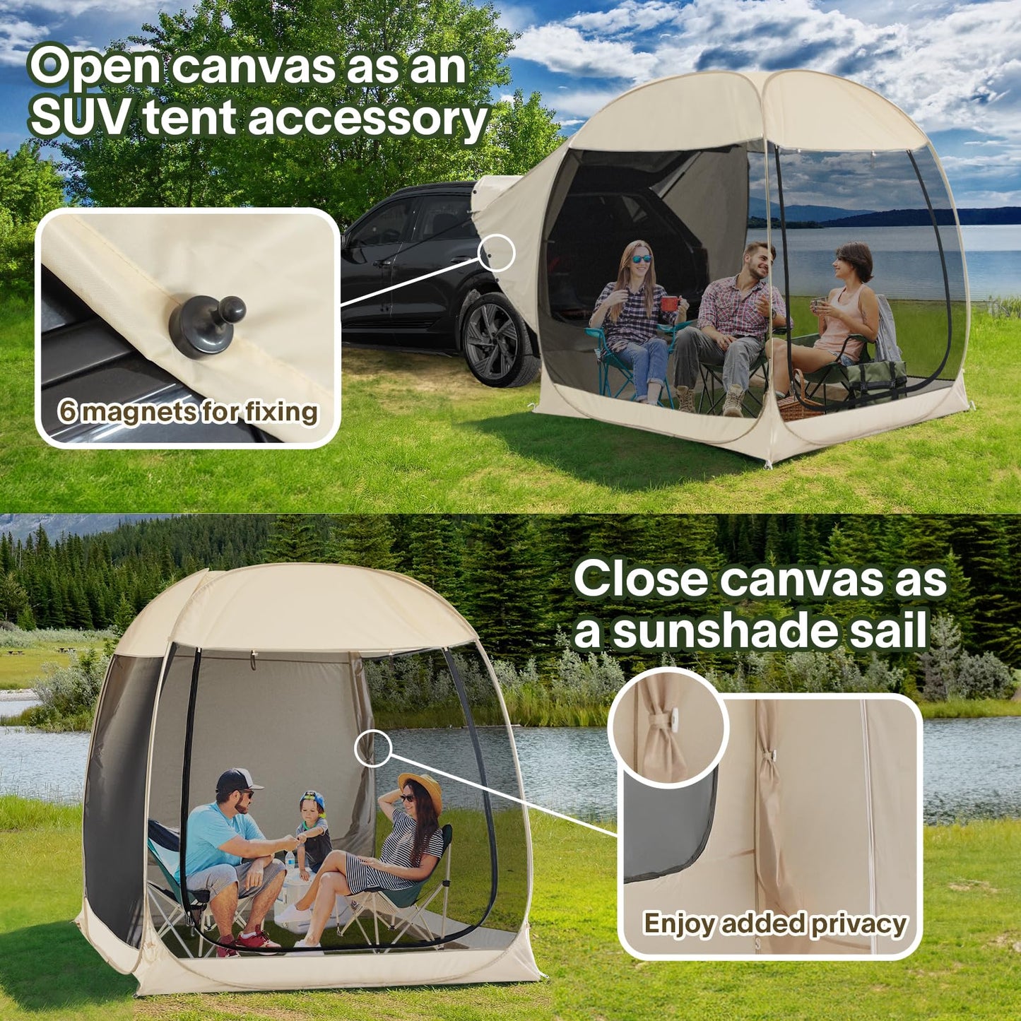Alvantor® Pop Up Screen House, 4 in 1 Outdoor Camping Tent,7'x7' Screen Room with Mosquito Netting, SUV Tent with Carry Bag, Instant UV Resistant Sun Shelter for Garden, Patio, Backyard