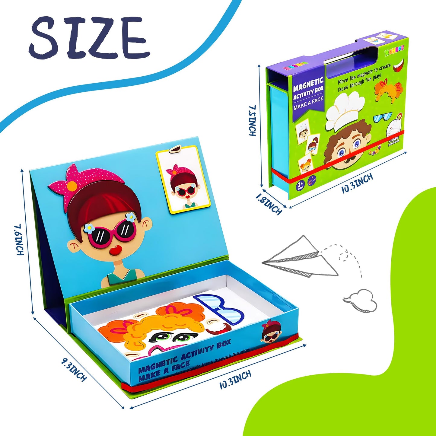 ROHSCE Magnetic Puzzles for Kids- Educational Magnetic Book, Crazy Face Dress-Up Game & Preschool Toddler Learning Activities, Travel-Friendly STEM Toy, Fun Fridge Magnets for Toddlers 1-3 3-12