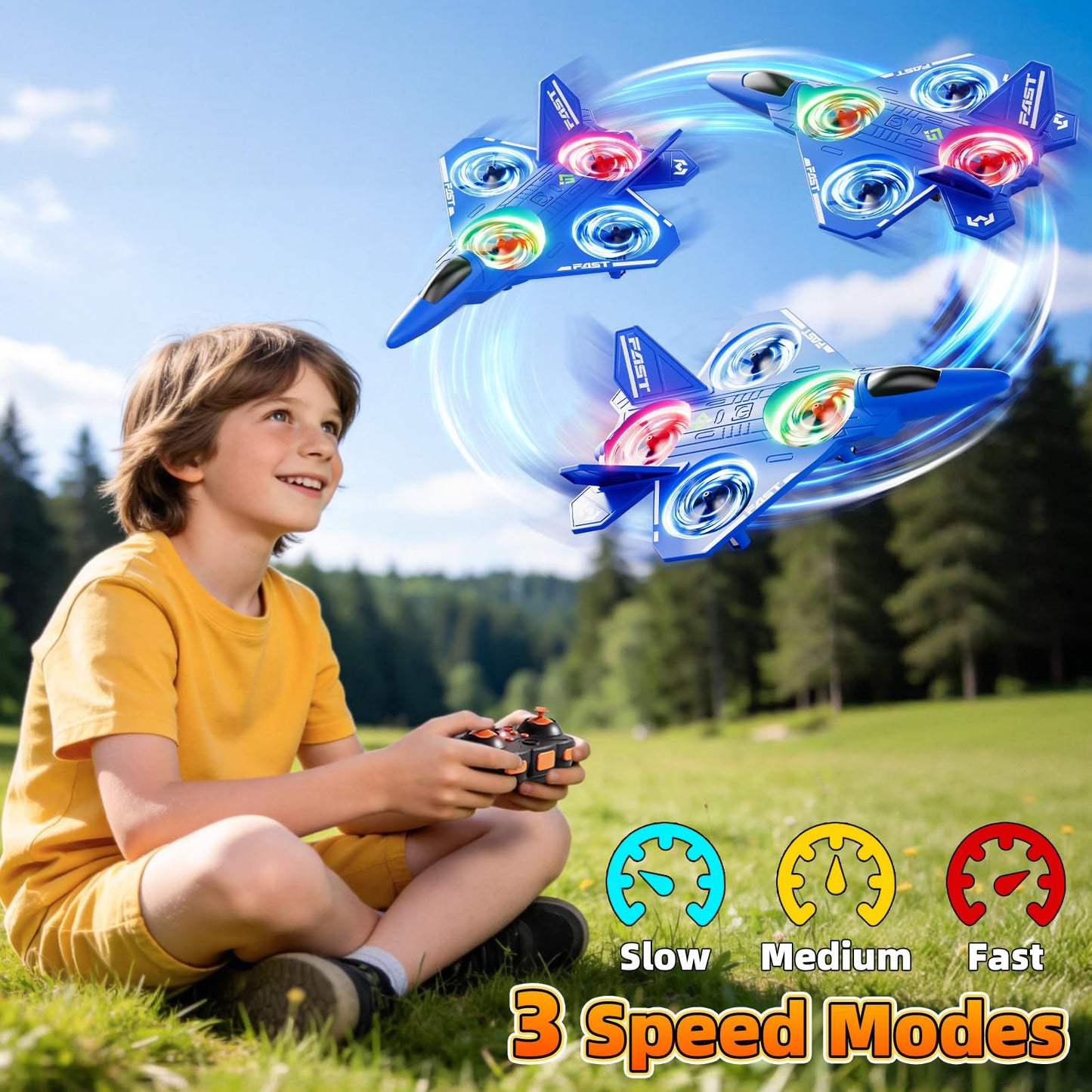 Remote Control Airplane Drone for Kids Ages 4-6-8-10-12, RC Plane Jet Drone with One Key Take Off-Landing, Headless Mode, 360° Flip for Kids Boys Beginners, Outdoor Flying Toys Birthday Gifts for Boys