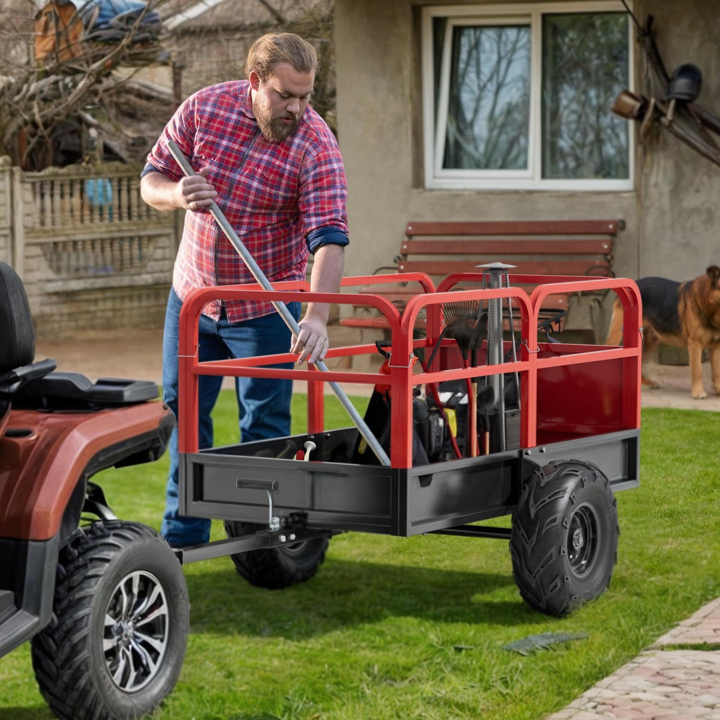 YITAMOTOR Heavy Duty 1500lbs ATV Trailer Dump Cart Tow Behind, 15 Cubic Feet, Yard Garden Cart Pull Behind Dump Trailer for Lawn Mower Tractor