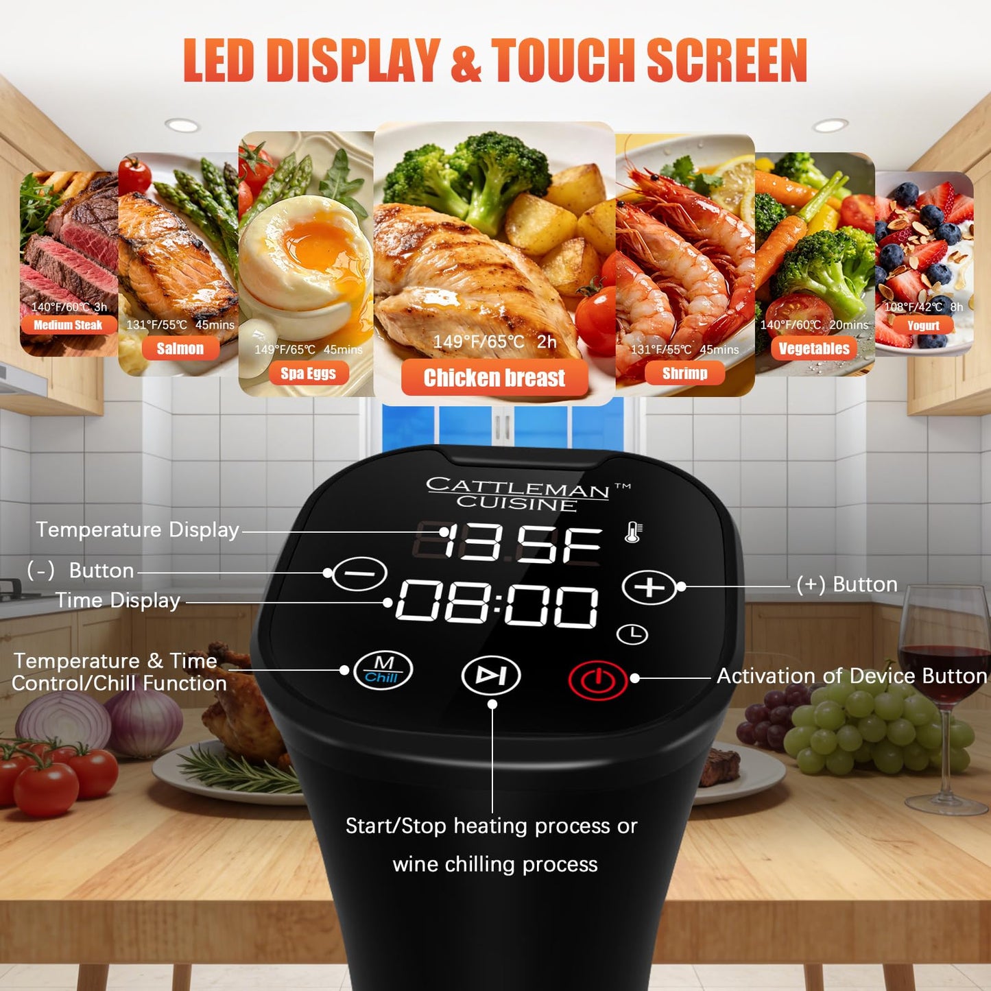 Sous Vide Precision Cooker, Wine Chiller, 1000W, Sous Vide Kit for Kitchen, Immersion Circulator, Sous Vide Container 12 Quart with Lid & Neoprene Sleeve, Accurate Temp & Timer, Fast Heating