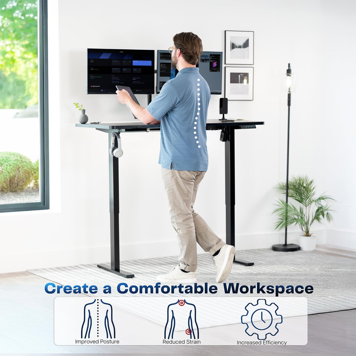VIVO Electric Stand Up Desk Frame Workstation, Frame Only with 220 lbs Capacity, Brushless Motor Standing Height Adjustable Legs with Memory Controller, Black, DESK-V100EBY