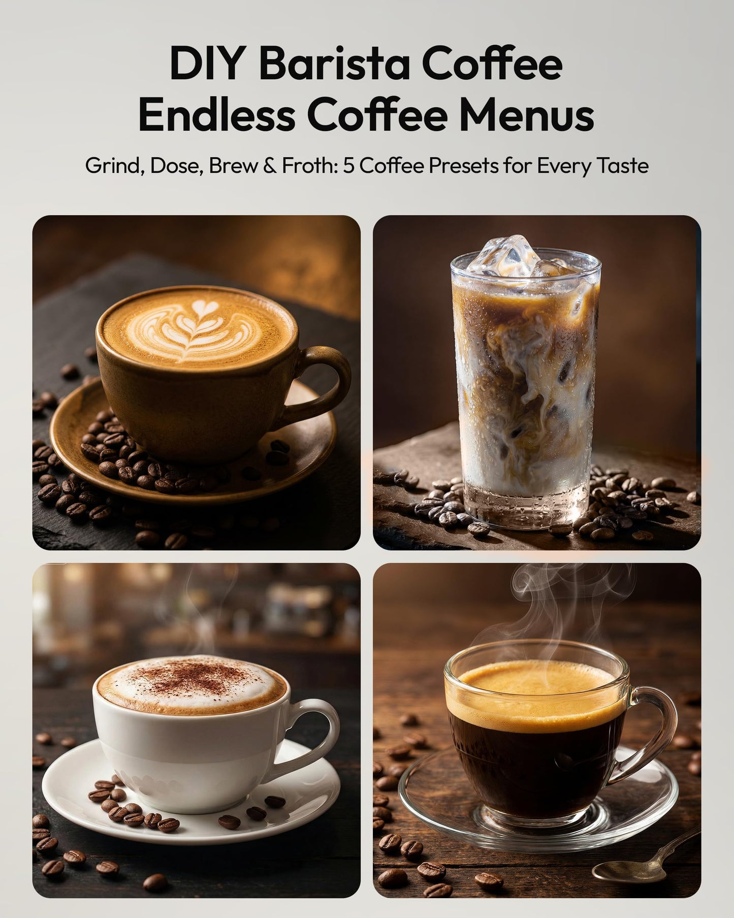 Fully Automatic Espresso Machine, 20 Bar Coffee Maker with Grinder and Integrated Milk Frother, Automatic Espresso Machine with Touch Screen, 15-Grind Settings Coffee Machine for Home, Silver