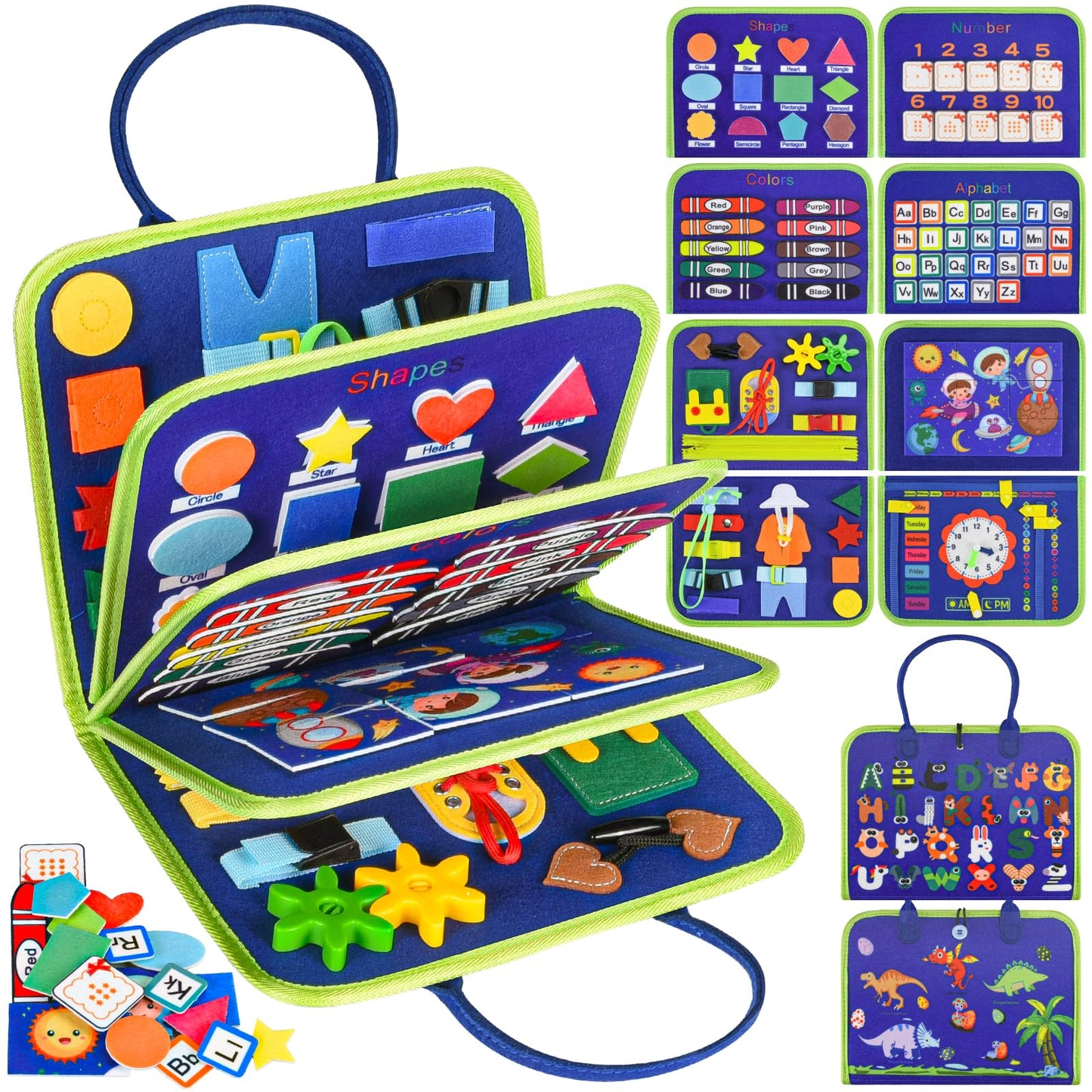 Asten Busy Board Montessori Toys for Toddlers: Busy Book Sensory Board Quiet Books Educational Activity Book for 3 4 5 Year Old Gifts for Boys Girls Kids, Toddler Travel Toys for Airplane Car (Blue)