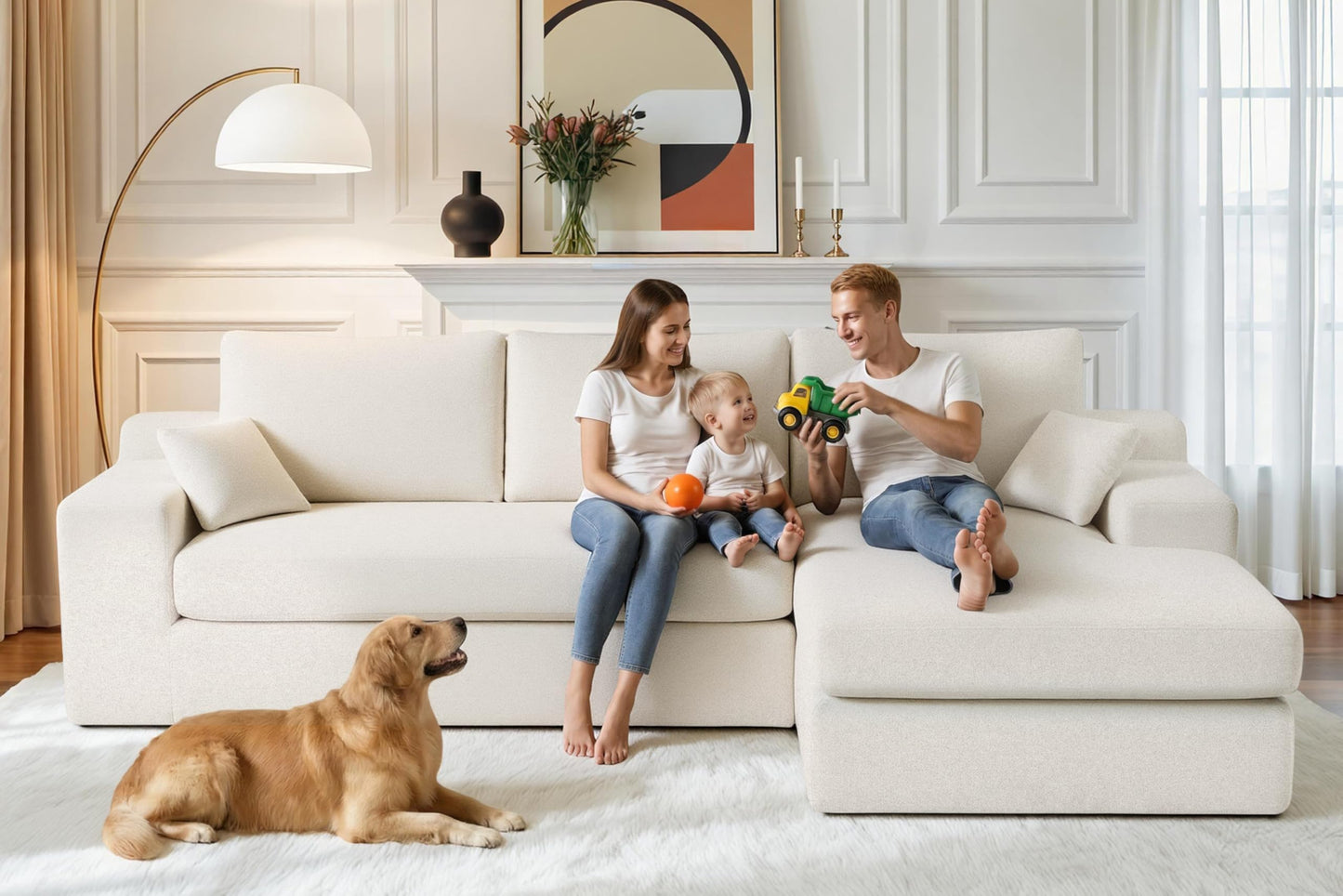 HABUTWAY 101'' Modular Sectional Sofa, Cloud Sectional Couches for Living Room, Comfy Boneless Couch with Deep Seat, Modern L-Shape Sofa with Chaise, No Assembly Required (Beige, Right Facing Chaise)