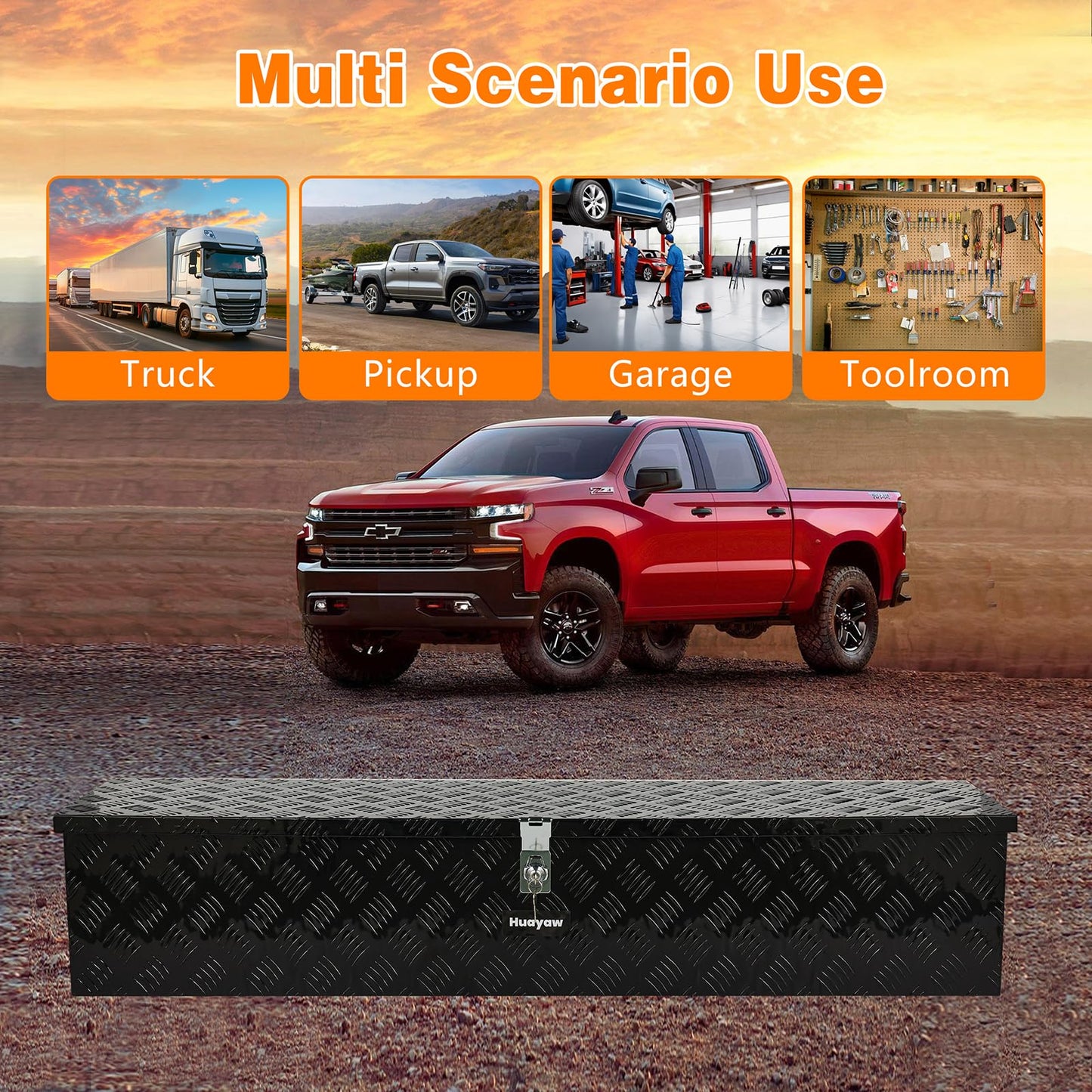 Aluminum Truck Tool Box, Heavy Duty Waterproof Truck Storage Organizer, Pickup Truck Bed RV Trailer with Side Handle, Lock and Keys (Black, 49-INCH)