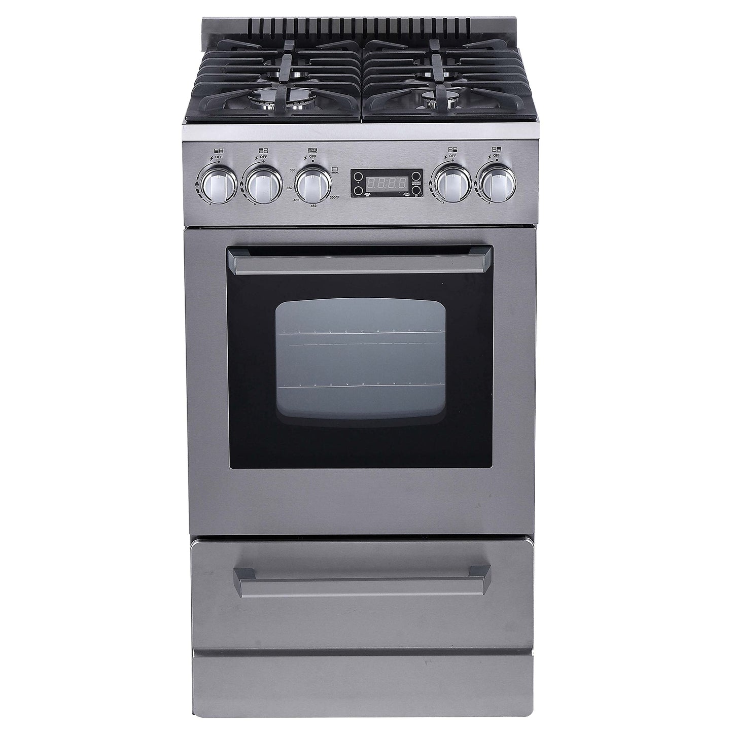 Avanti Gas Range Oven ELITE Series Compact Freestanding Design, 2.1-Cu.Ft. Capacity 4 Sealed Burners with Electronic Ignition, Includes Broiler Storage Drawer and Accessories, 20-Inch, Stainless Steel