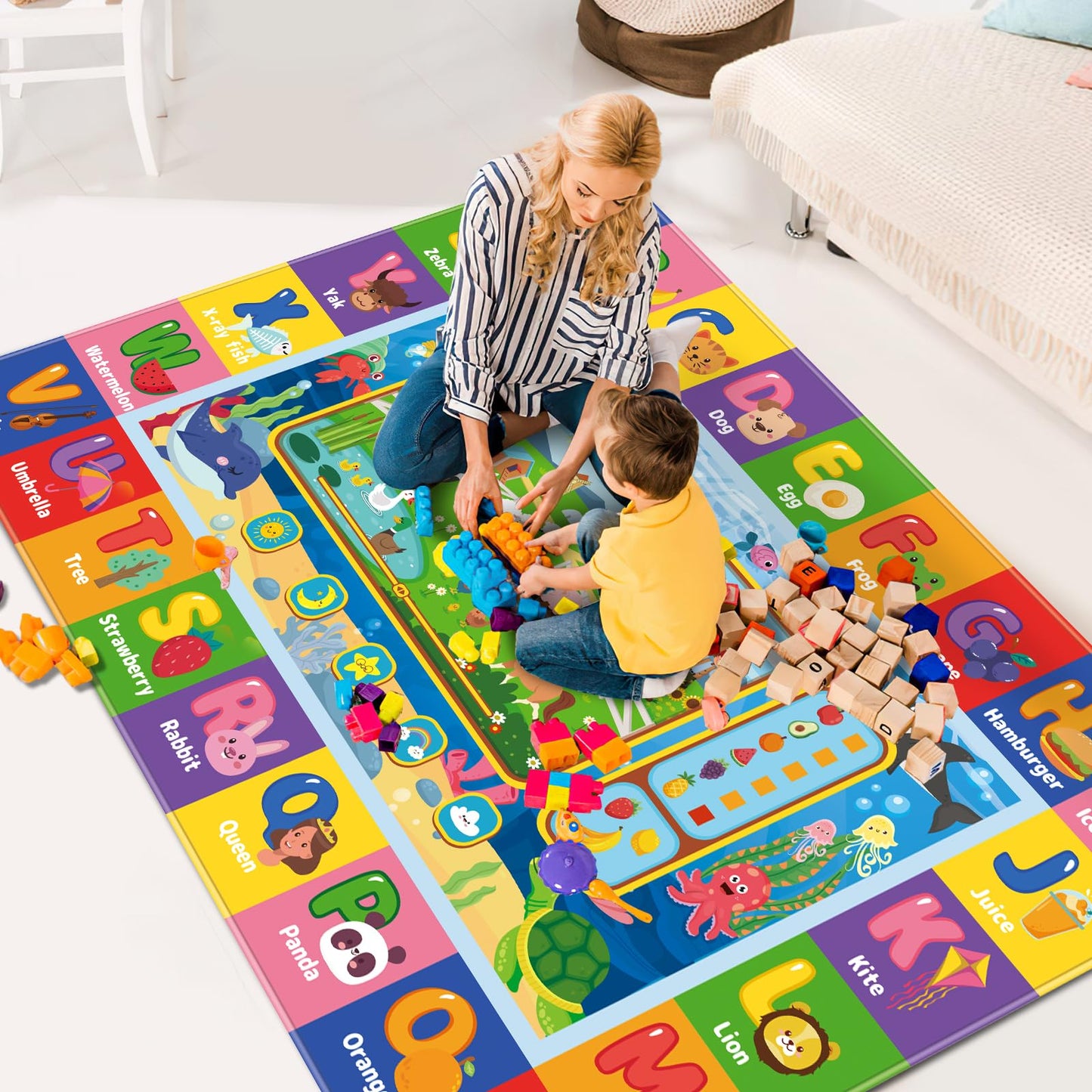 AKASISRUG Baby Play Mat for Floor, Kids Playmat Baby Crawling Mats Educational Tummy Time Mats Soft ABC Play Mat for Babies Infants Floor Mat for Kids Learning Playing (78.7X59 INCH, Style 1)