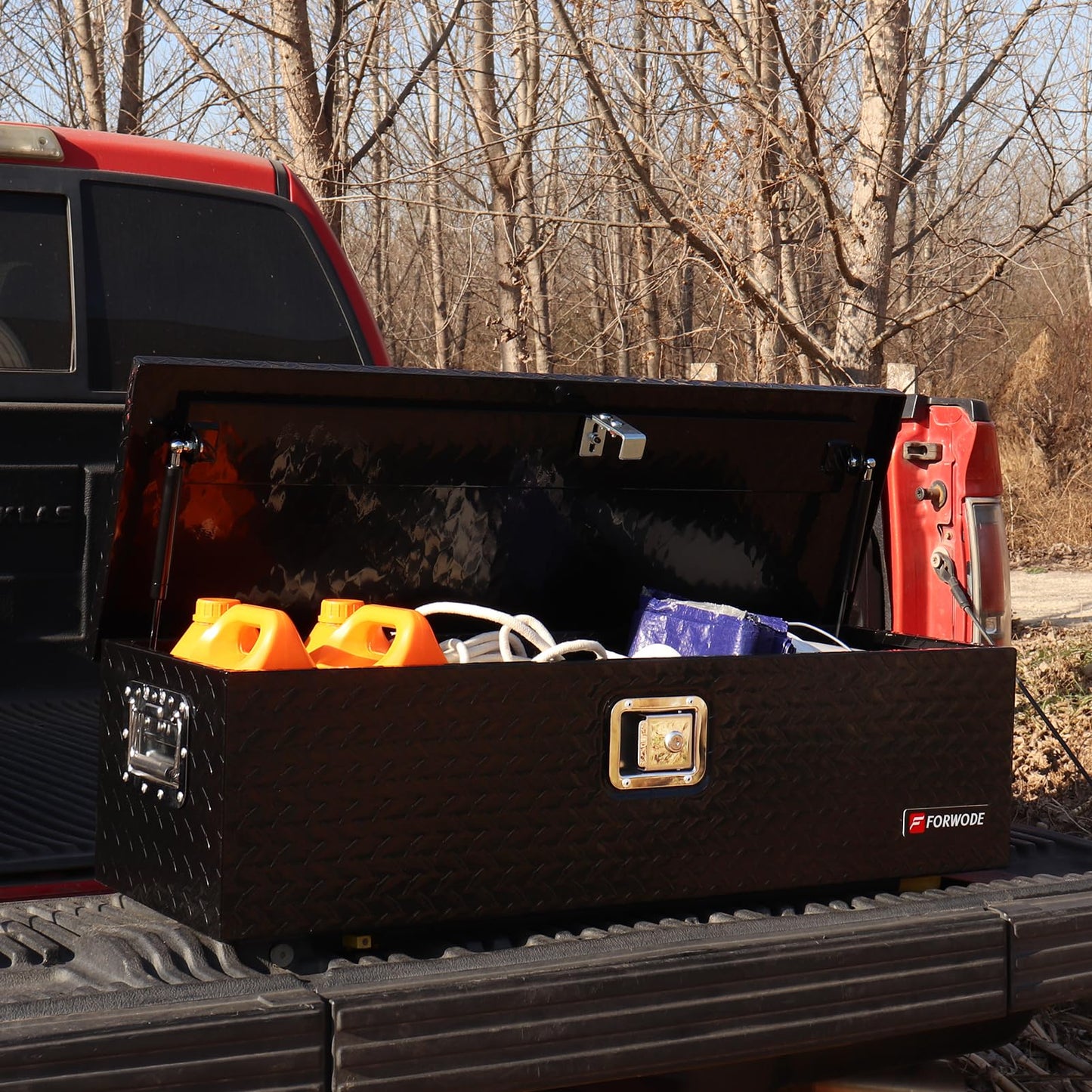 FORWODE 39 Inch Truck Bed Tool Box, Aluminum Heavy Duty Trailer Tool Box for Pickup Truck Bed RV, Toolbox Storage box with Handle and Lock - Black