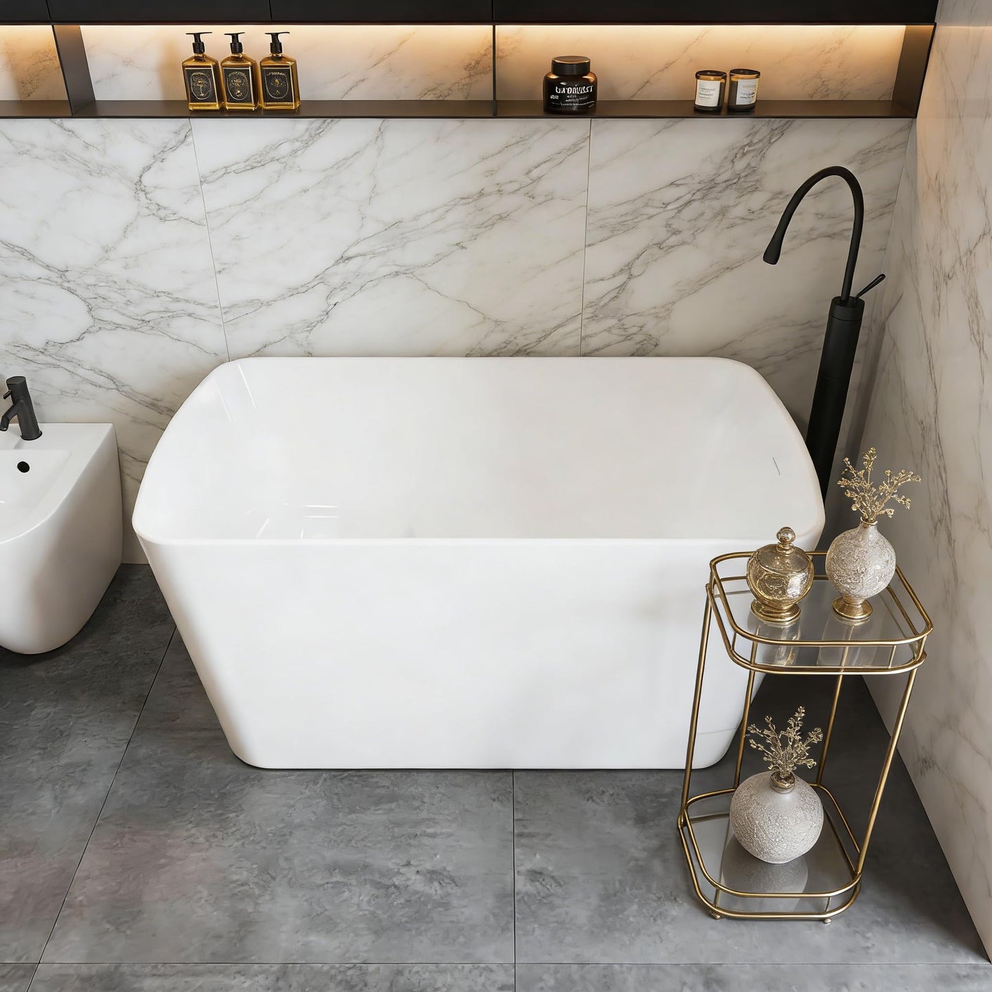 Acrylic Freestanding Bathtub, Soaking Tub with Seat, Toe-Tap Drain, Slotted Overflow, Deep Ergonomic Design, CUPC Certified, Glossy White, 49"