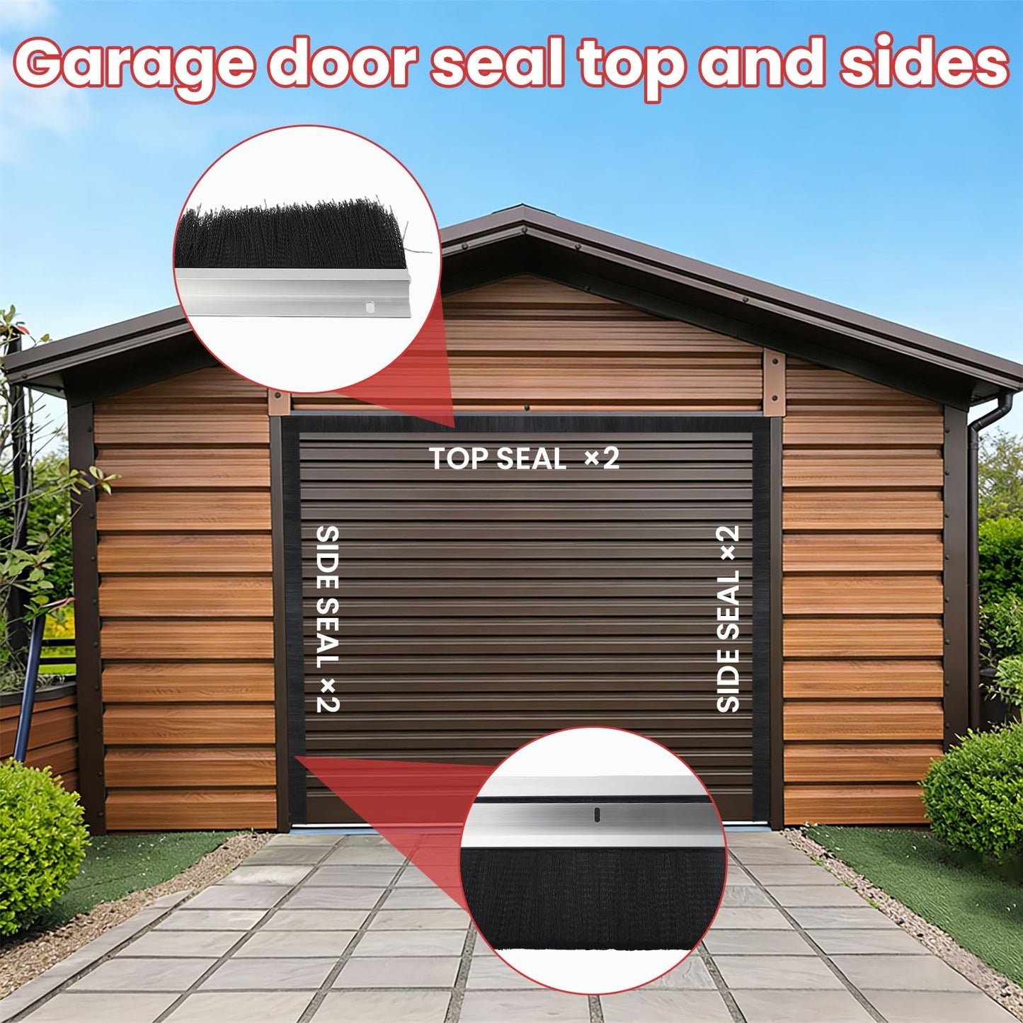 3" Roll up Garage Door Brush Seal,10 x 10ft Nylon Brush Seal Kit with Aluminum Track for Warehouse/Commercial/Sliding Barn/Hangar Doors (Top Straightx2 + Side 45-Degree Holder Side Sealx4)