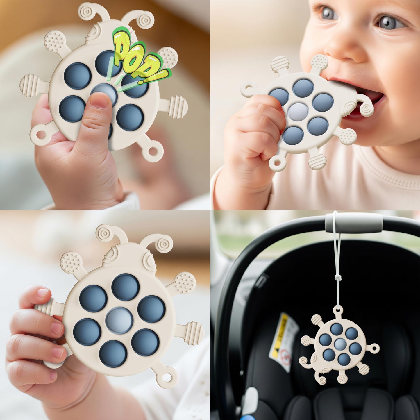 Baby Montessori Toy, High Chair Suction Cup Toy and Teething Toy Set - Table Toy & Pop-it Fidget Teether for 6+ Months 1 2 3 Years, BPA Free Silicone Sensory Toys for Baby and Toddler (SkyBlue)
