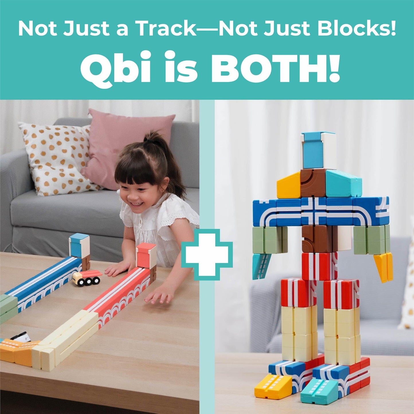 QBI STEM All-in-1 Toy Set with 5 Cars & 3D Tracks | Open Ended Educational Sensory Magnet Cubes | Montessori Toys, Magnetic Building Blocks for Boys & Girls (49 Pieces)