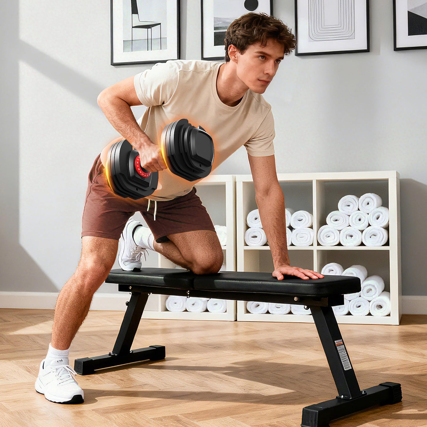 PeacefulHues 56LB Adjustable Dumbbell Set 1PC – Fast Adjust 18-in-1 Free Weights – Non-Slip Handle – Compact, Space-Saving Home Gym Strength Training Equipment for Men & Women – Full Body Workout, Red and Black
