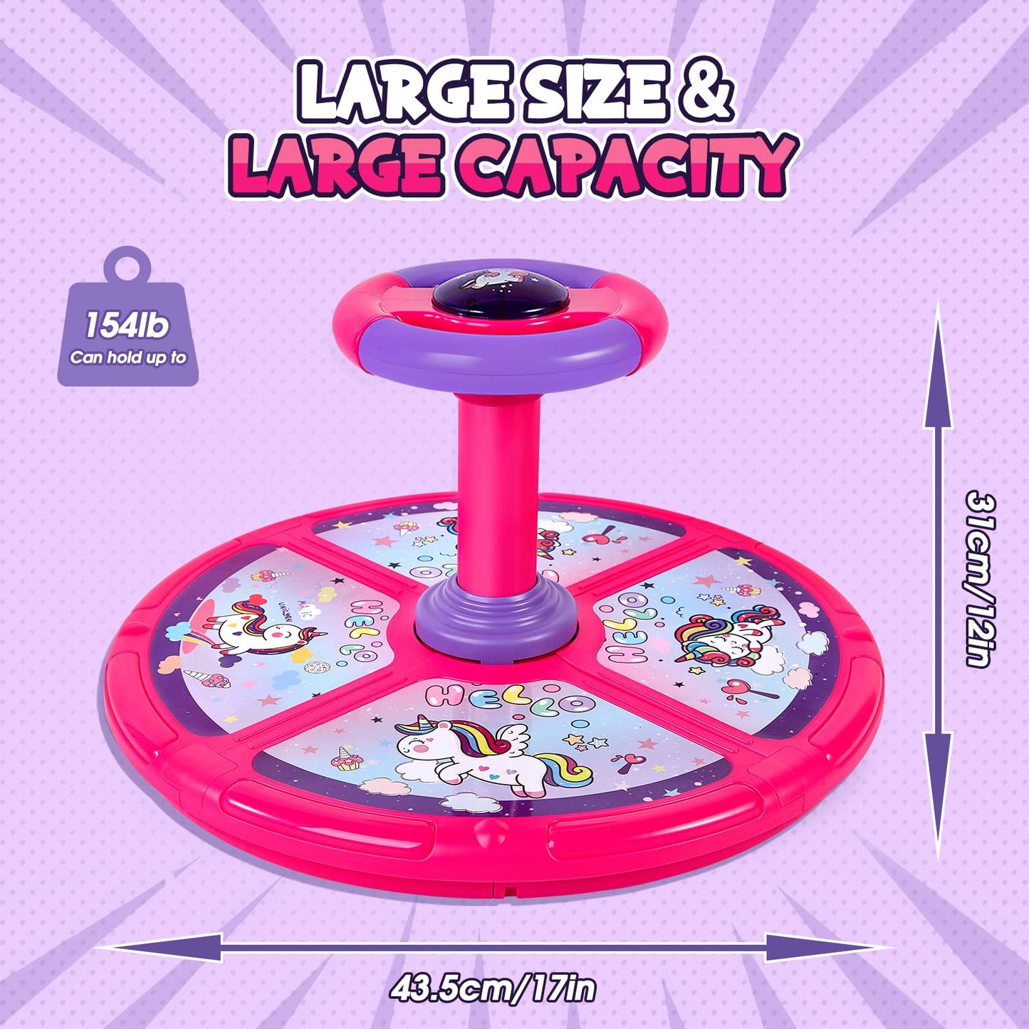 Unicorn Sit and Spin, GODELAIF Sit and Spin Toy 360° Spinning Stool Seat Sensory Toys Christmas Birthday Gift with Music & LED Lights for Kids Toddlers Girls Boys 2, 3, 4, 5, 6 Years Old