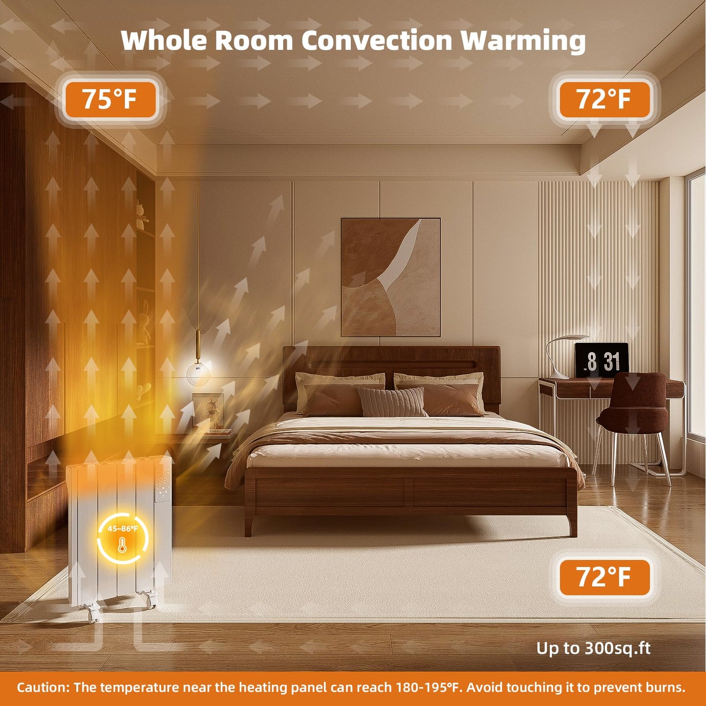 Lueptexx 800w Convection Wall Panel Heater-Electric Heater for Indoor Use, Quiet Fan-less Design, Energy Efficient Heating with ECO Mode, Remote Control, 24h Timer, Child Lock