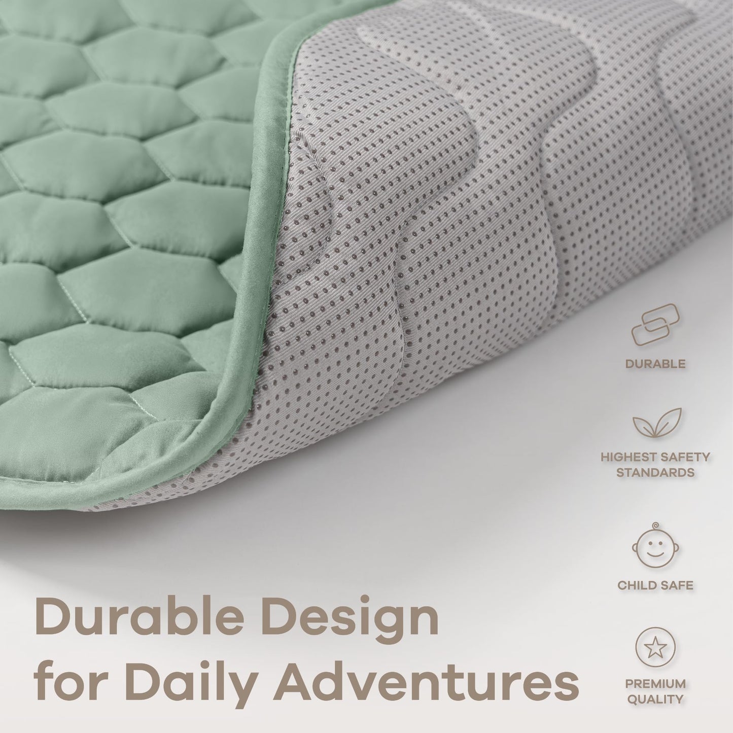 Comfy Cubs Round Kids Play Mat - Medium 48 inches Soft Quilted Baby Floor Mat with Non-Slip Bottom - Plush Design for Toddlers' Playtime - Comfortable and Durable - Fern